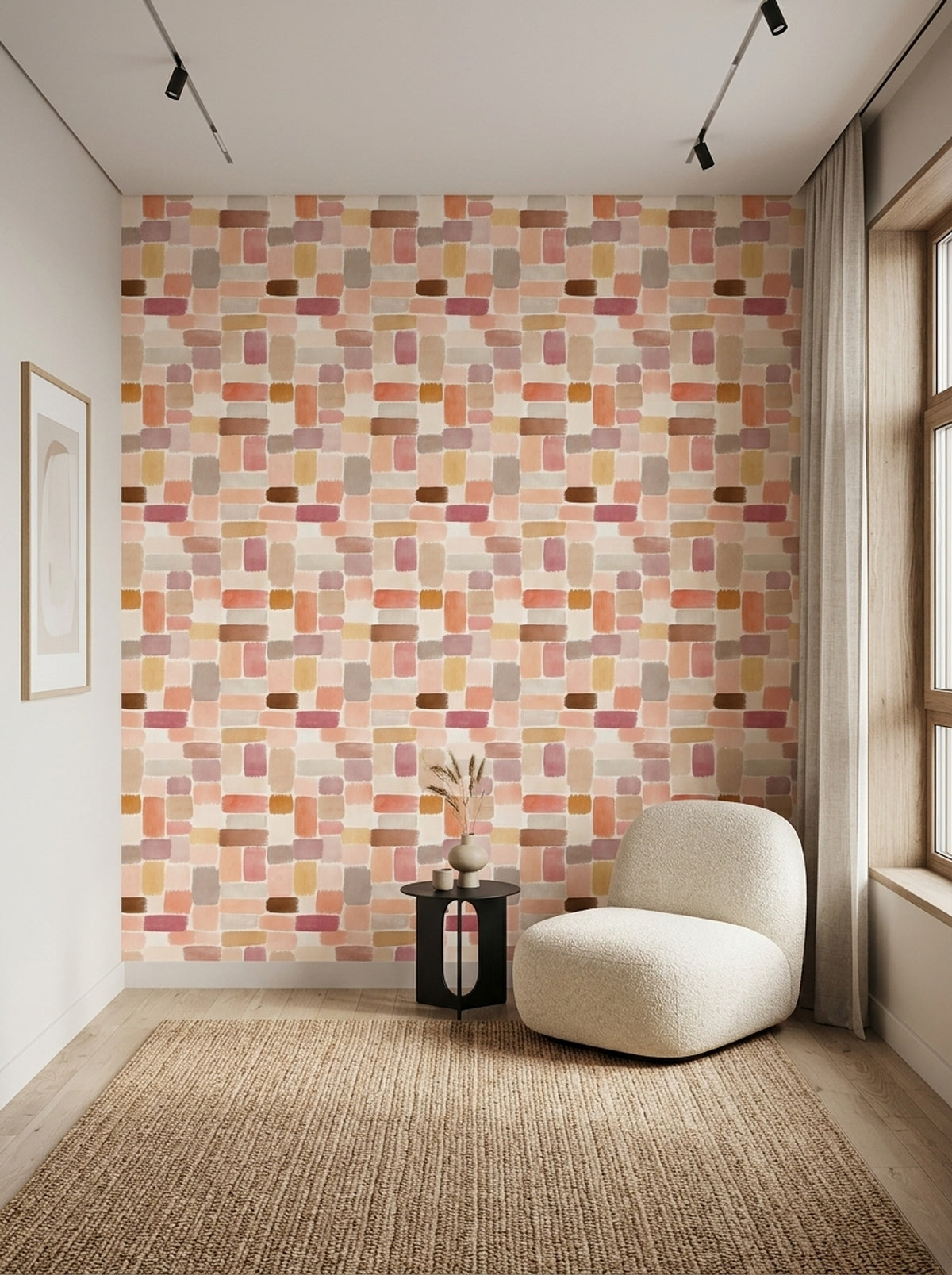 Suluboya Geometrik Duvar Kağıdı Pastel Renkli Salon Deseni