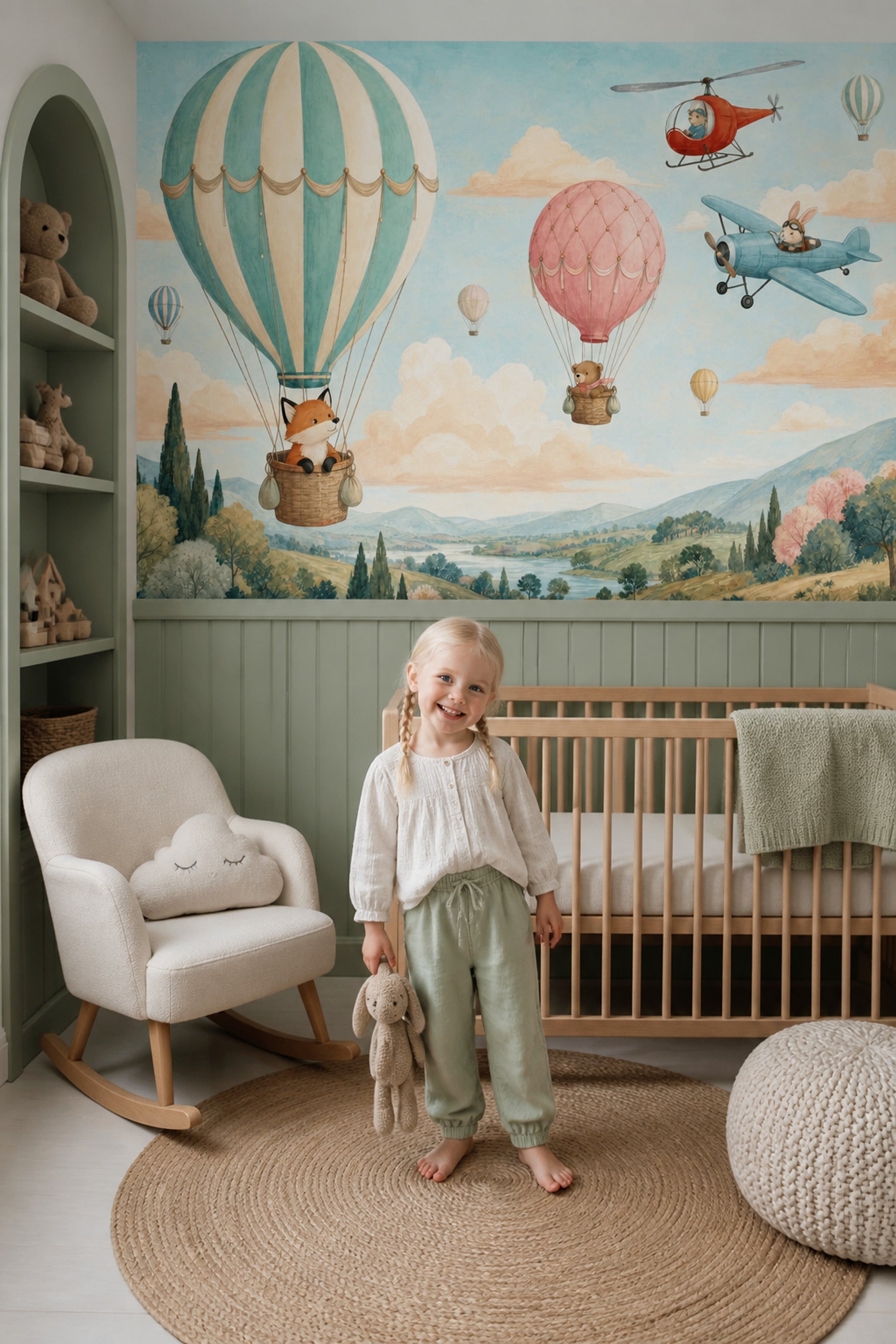 Balon ve Uçaklı Poster Duvar Kağıdı Çocuk Odası Pastel