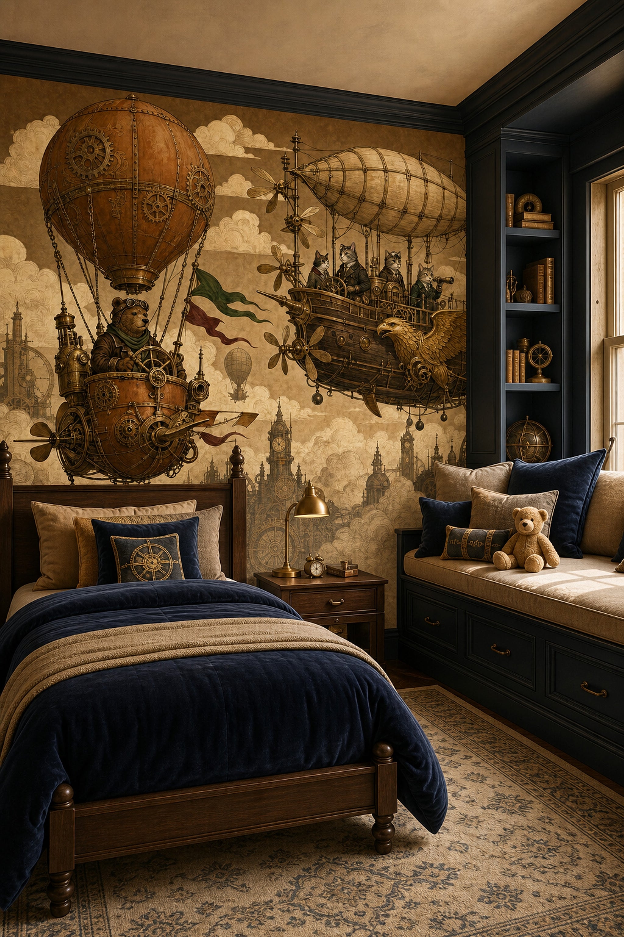 Steampunk Hava Gemili Poster Duvar Kağıdı Sepya Tonlu Salon