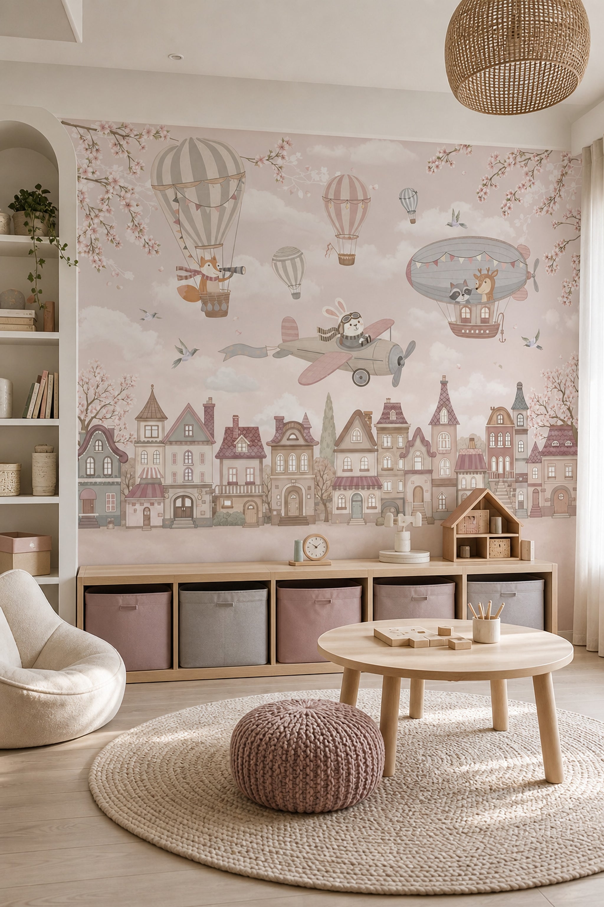 Balonlu Hayvanlı Poster Duvar Kağıdı Pastel Çocuk Odası