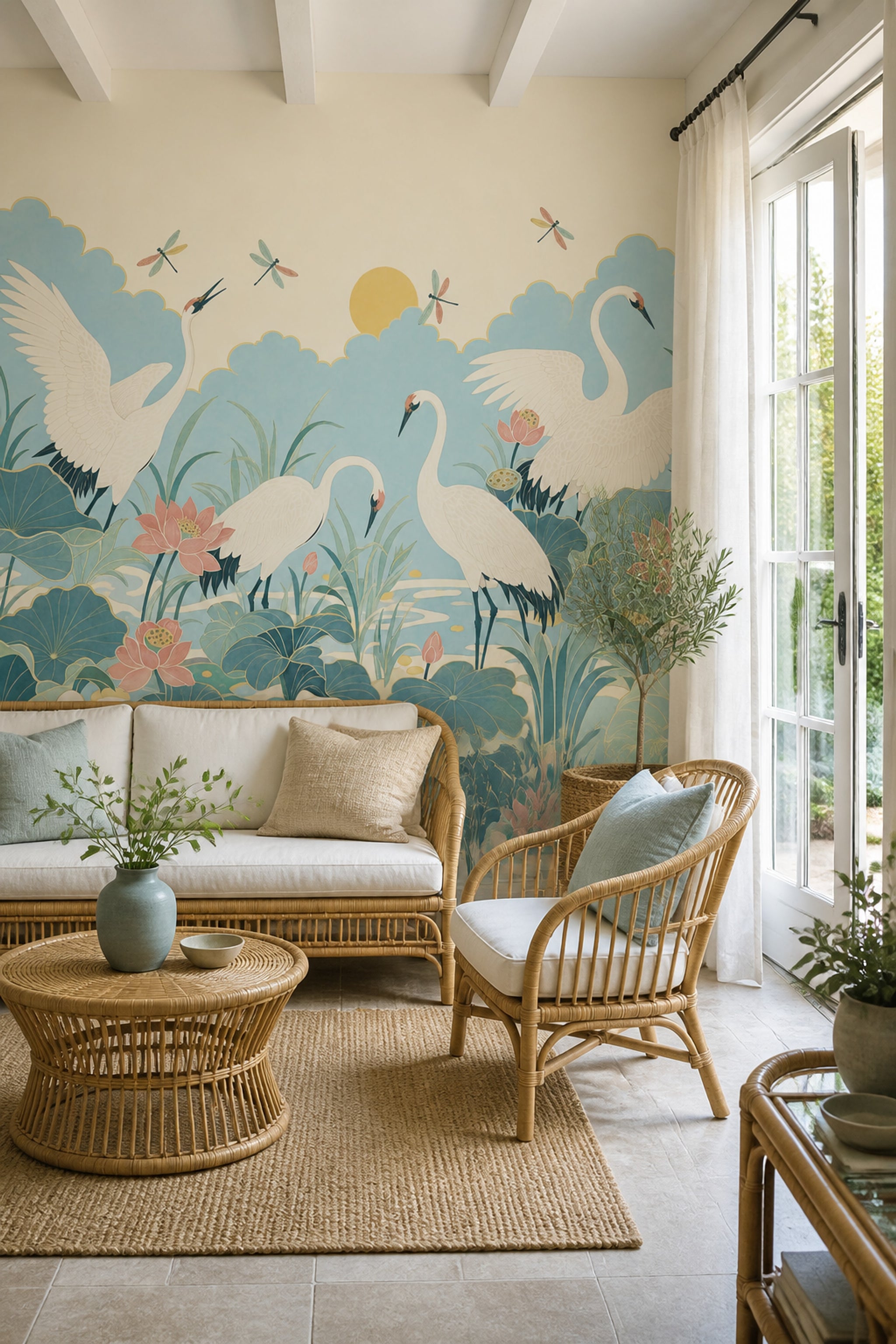 Turnalı Nilüferli Poster Duvar Kağıdı Mavi Pastel Doğa Deseni