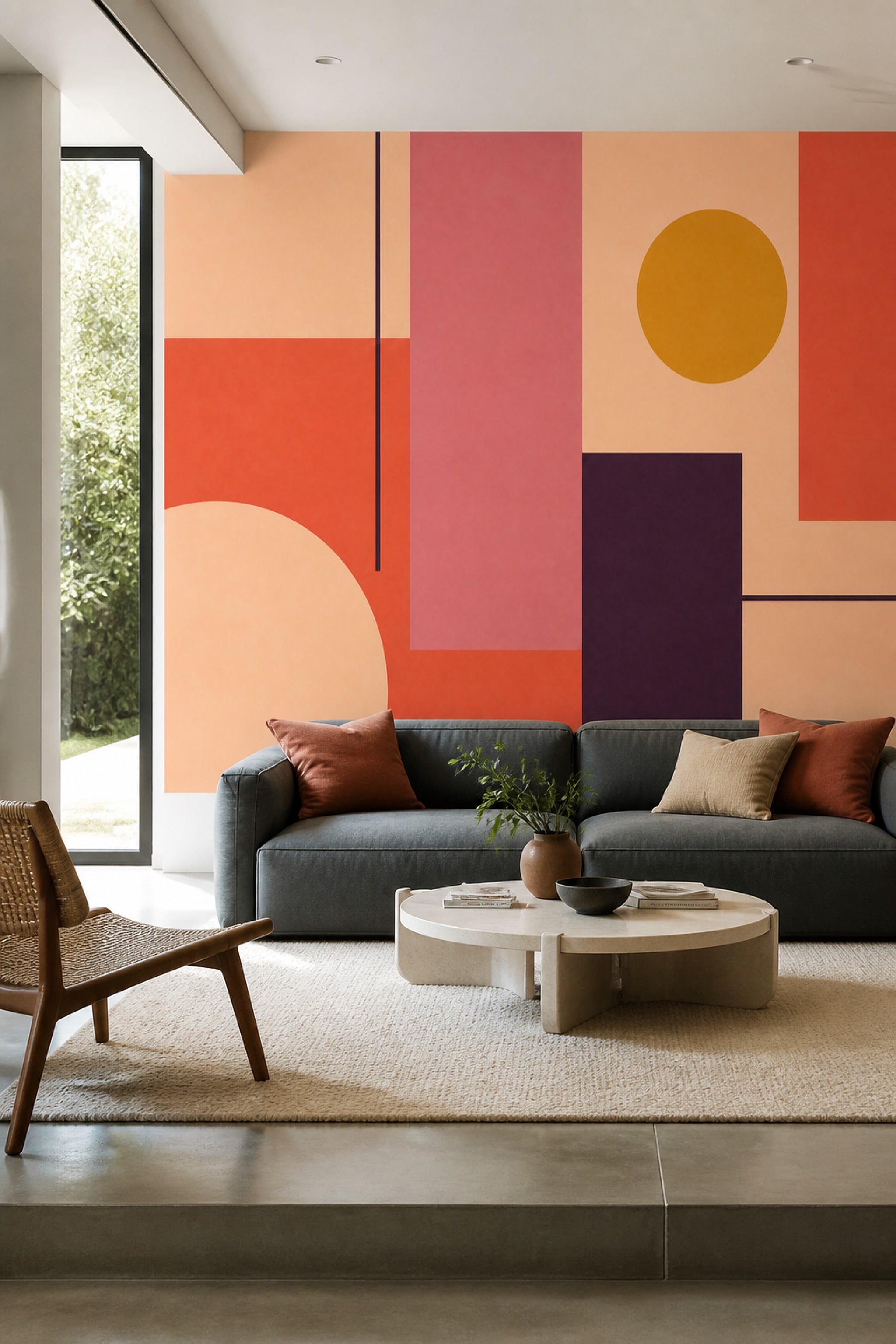Soyut Geometrik Poster Duvar Kağıdı Turuncu Pembe Salon Dekoru