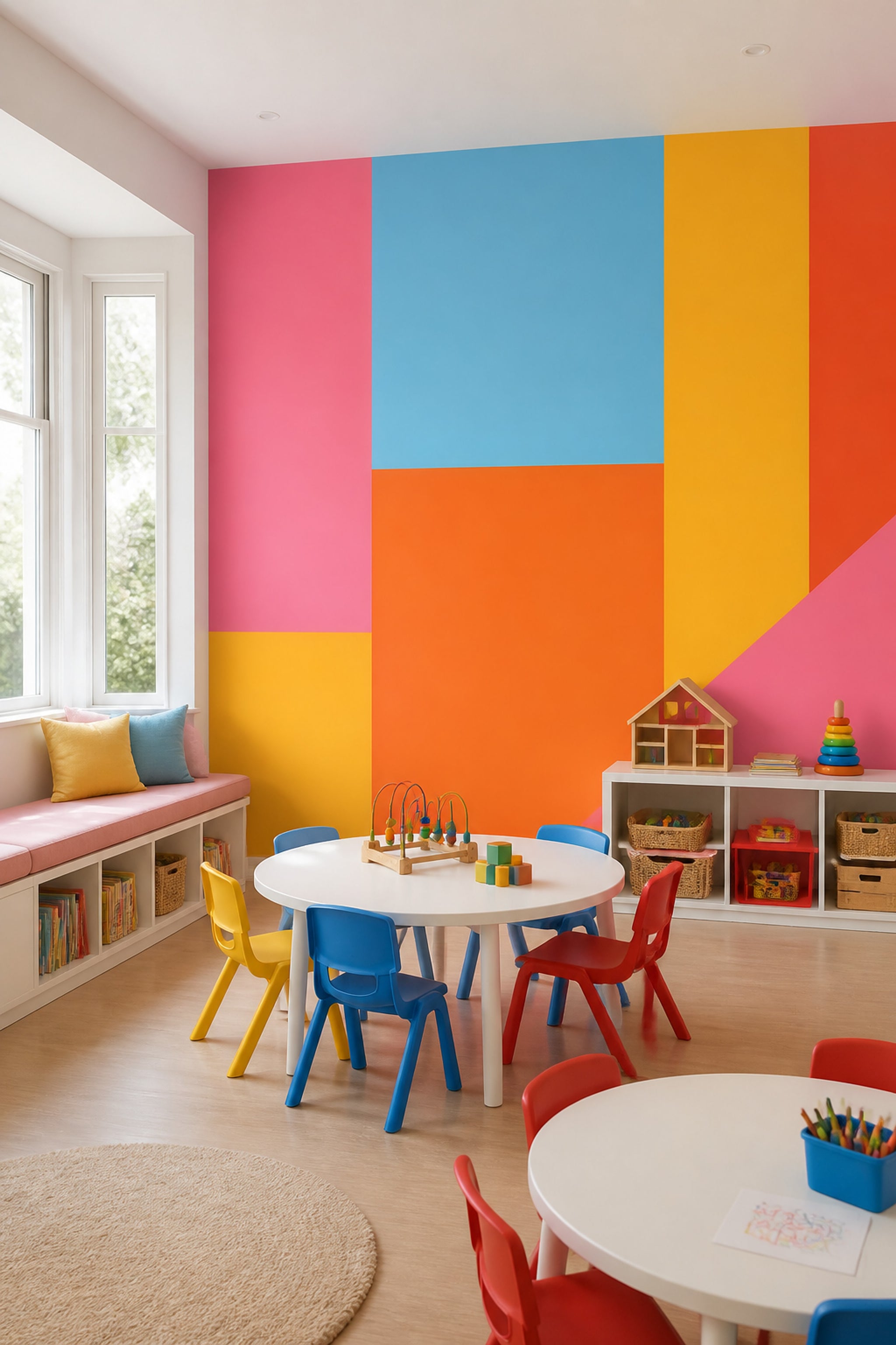 Renk Bloklu Geometrik Poster Duvar Kağıdı Sarı Turuncu