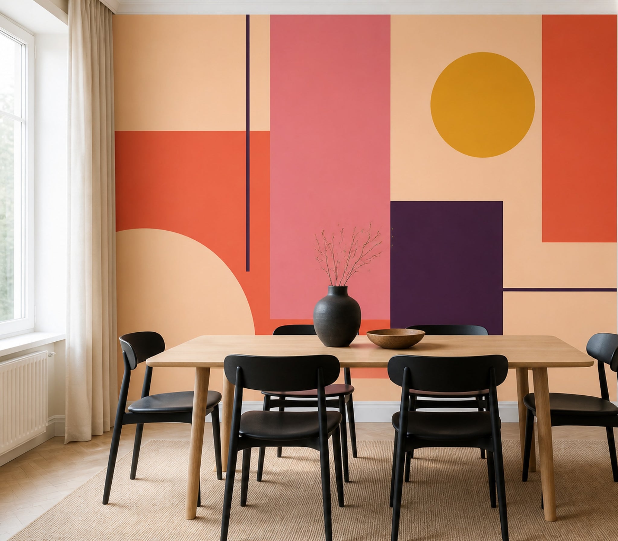 Soyut Geometrik Poster Duvar Kağıdı Turuncu Pembe Salon Dekoru