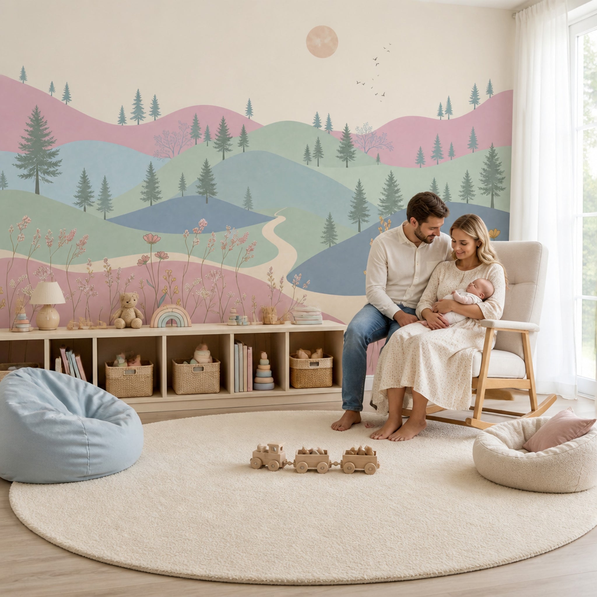 Pastel Dağ Manzaralı Poster Duvar Kağıdı Çocuk Odası