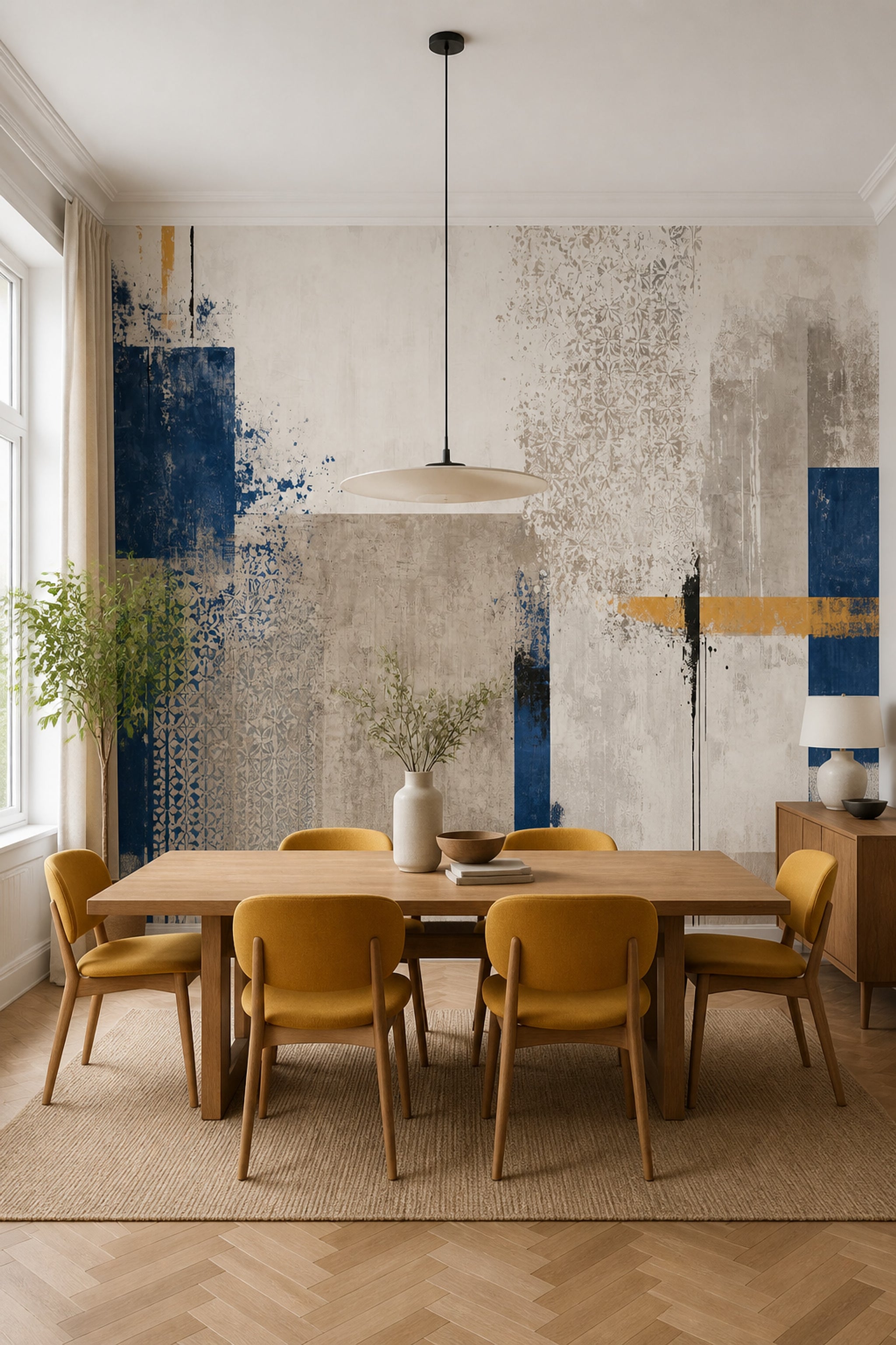Soyut Geometrik Poster Duvar Kağıdı Lacivert Bej Salon