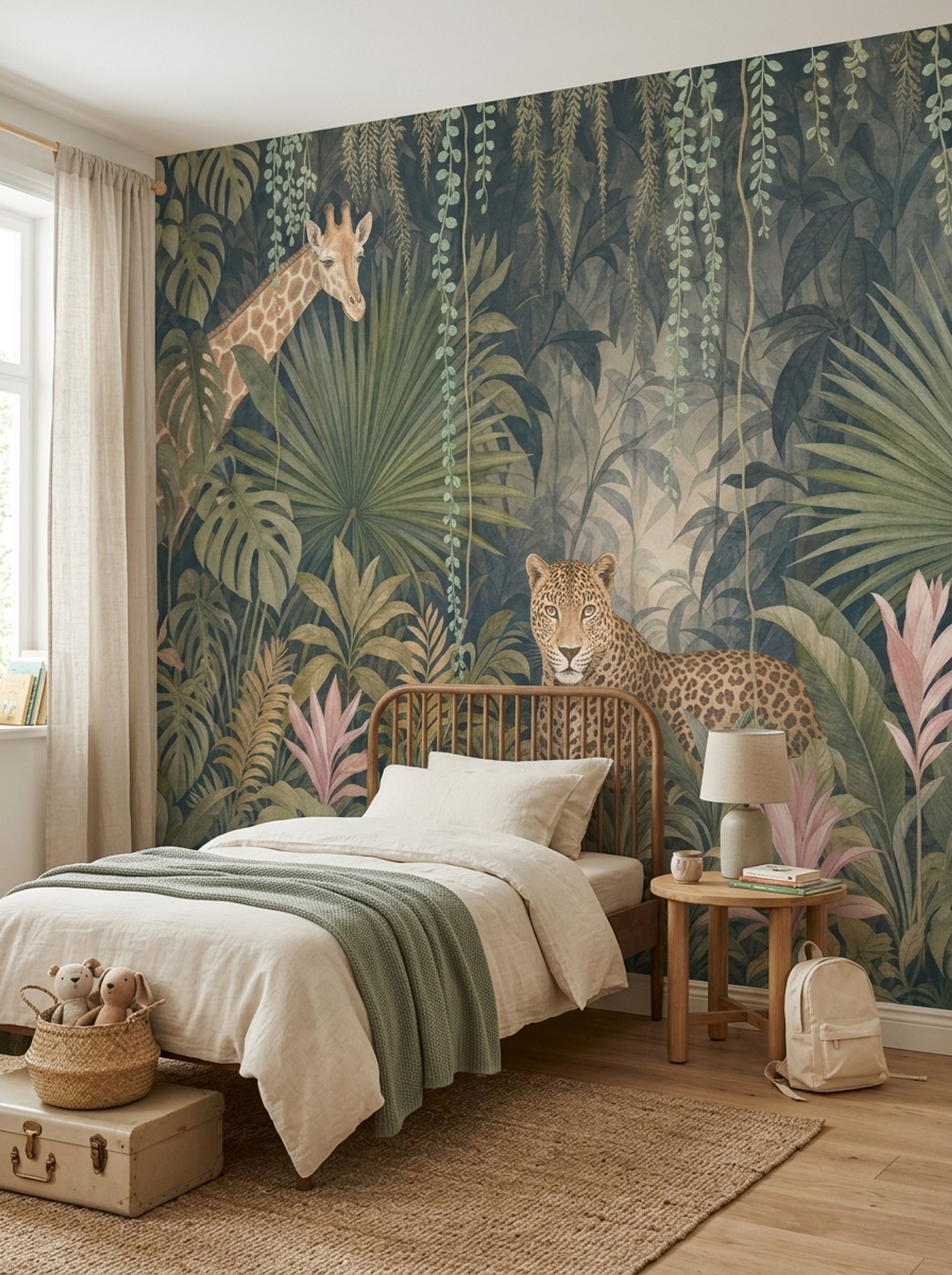 Jungle Hayvanlı Poster Duvar Kağıdı Yeşil Safari Çocuk Odası