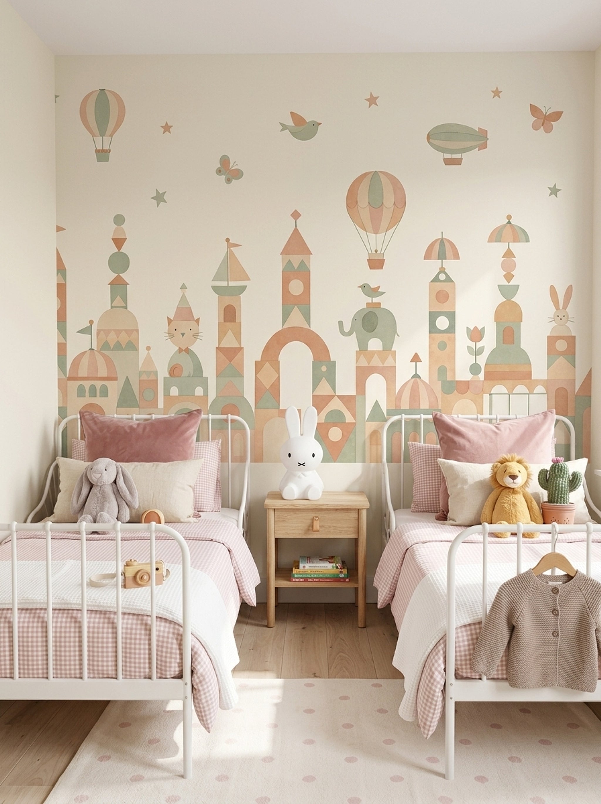 Pastel Şehir ve Balonlu Poster Duvar Kağıdı Çocuk Odası