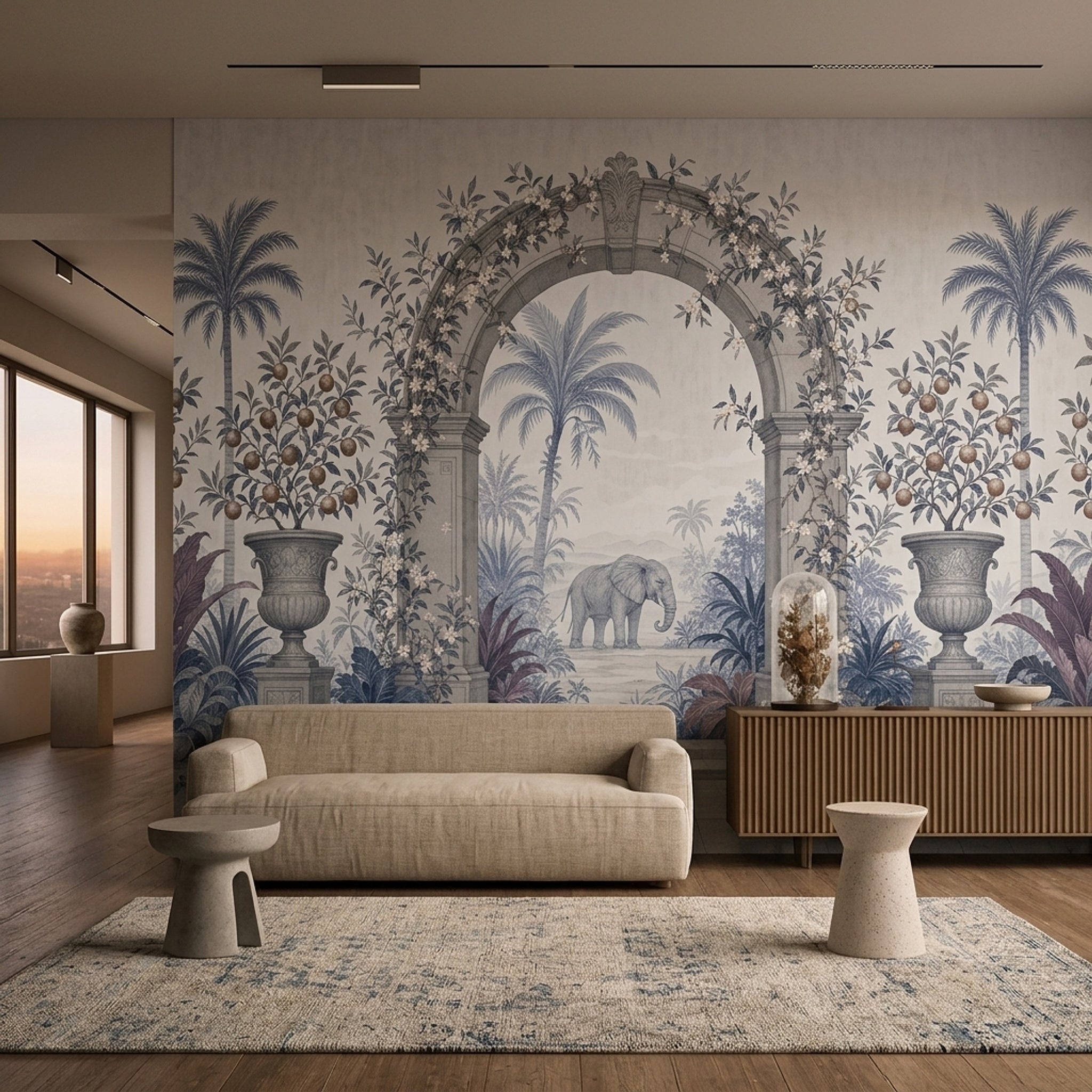 Tropikal Kemerli Fil Desenli Poster Duvar Kağıdı Salon