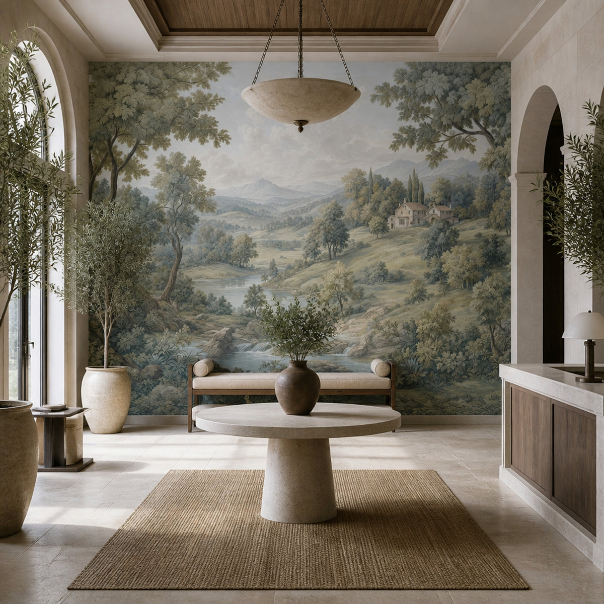Pastoral Manzara Poster Duvar Kağıdı Yeşil Kırsal Salon