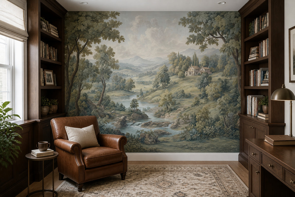 Pastoral Manzara Poster Duvar Kağıdı Yeşil Kırsal Salon