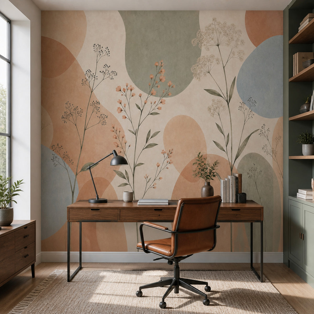 Geometrik Çiçekli Poster Duvar Kağıdı Pastel Salon Duvar Dekoru