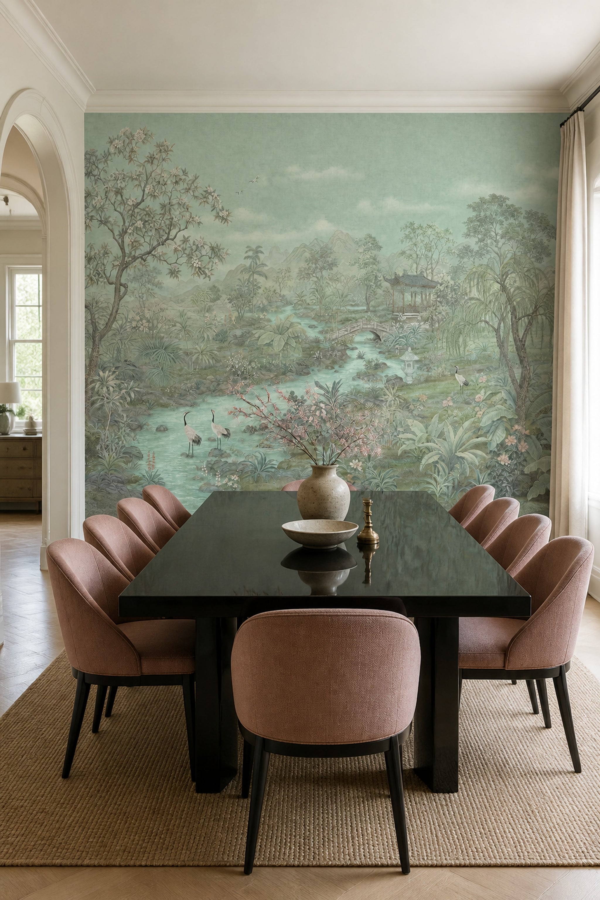 Uzak Doğa Manzaralı Poster Duvar Kağıdı Yeşil Salon Duvarı