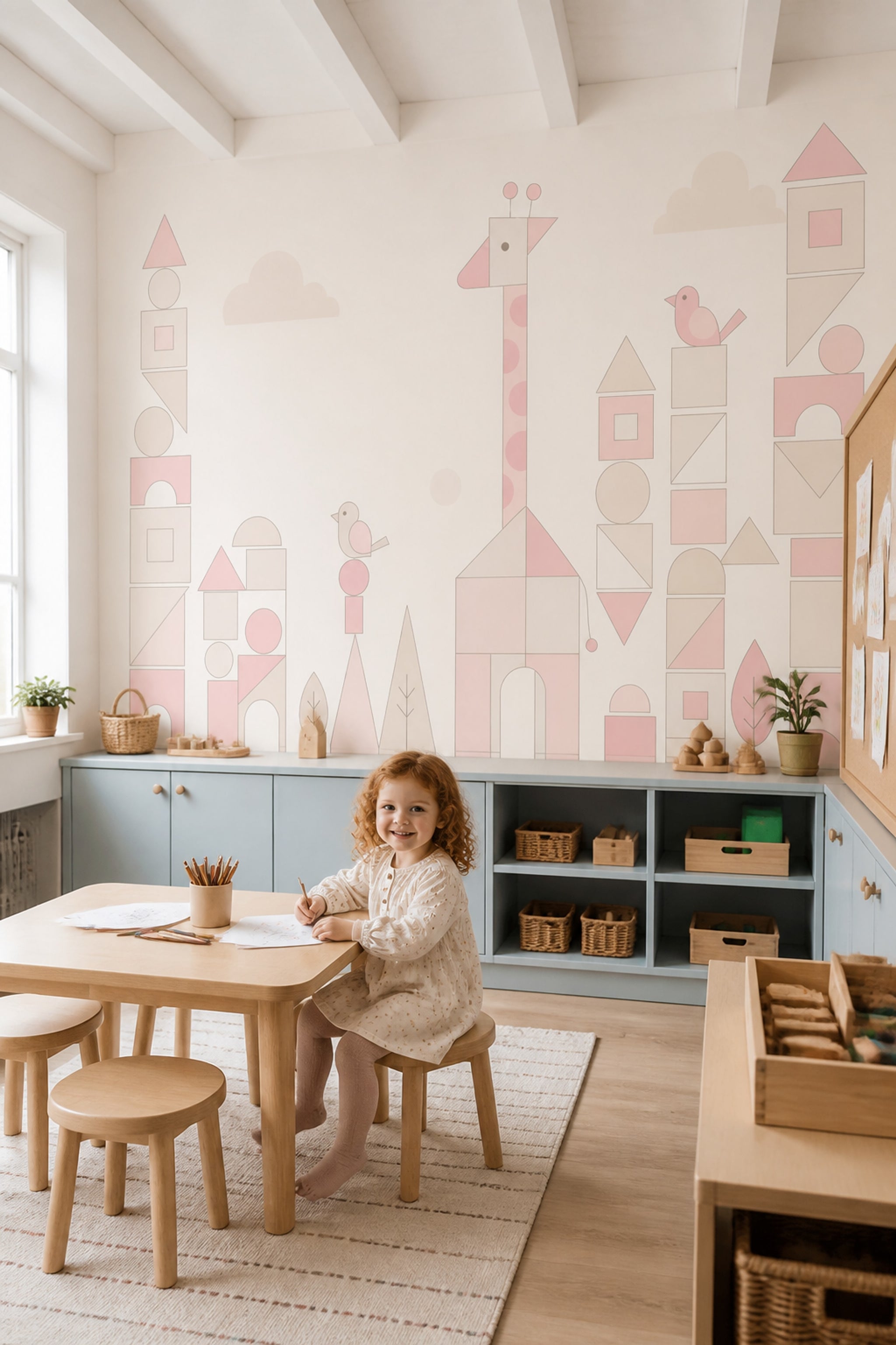 Pastel Geometrik Şehir Poster Duvar Kağıdı Çocuk Odası