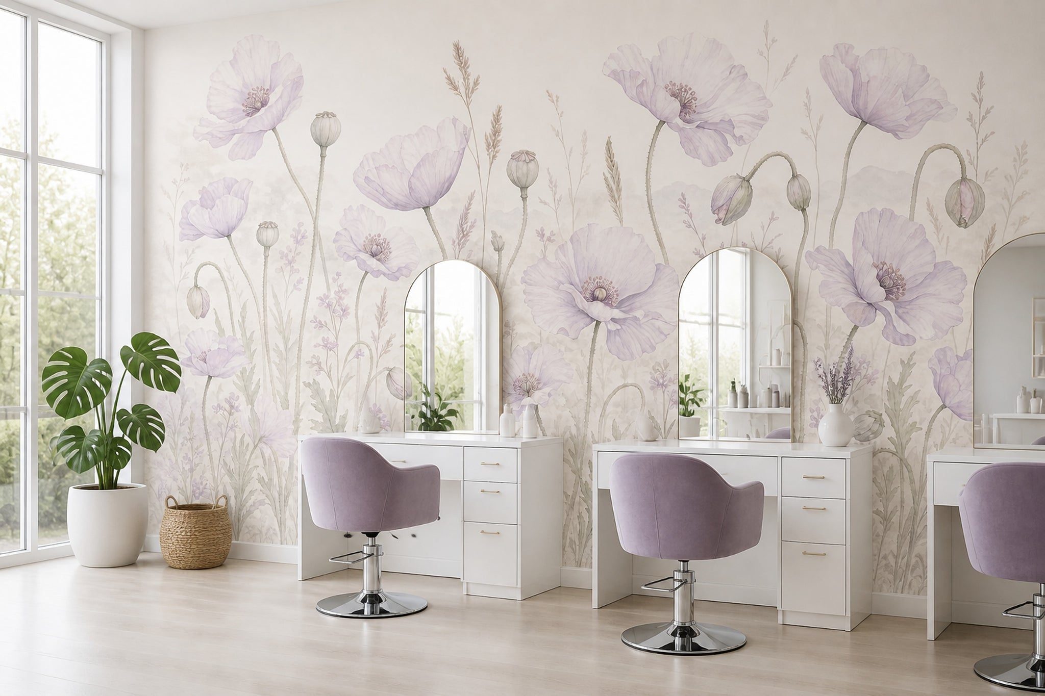 Pastel Mor Gelincik Çiçekli Poster Duvar Kağıdı Salon