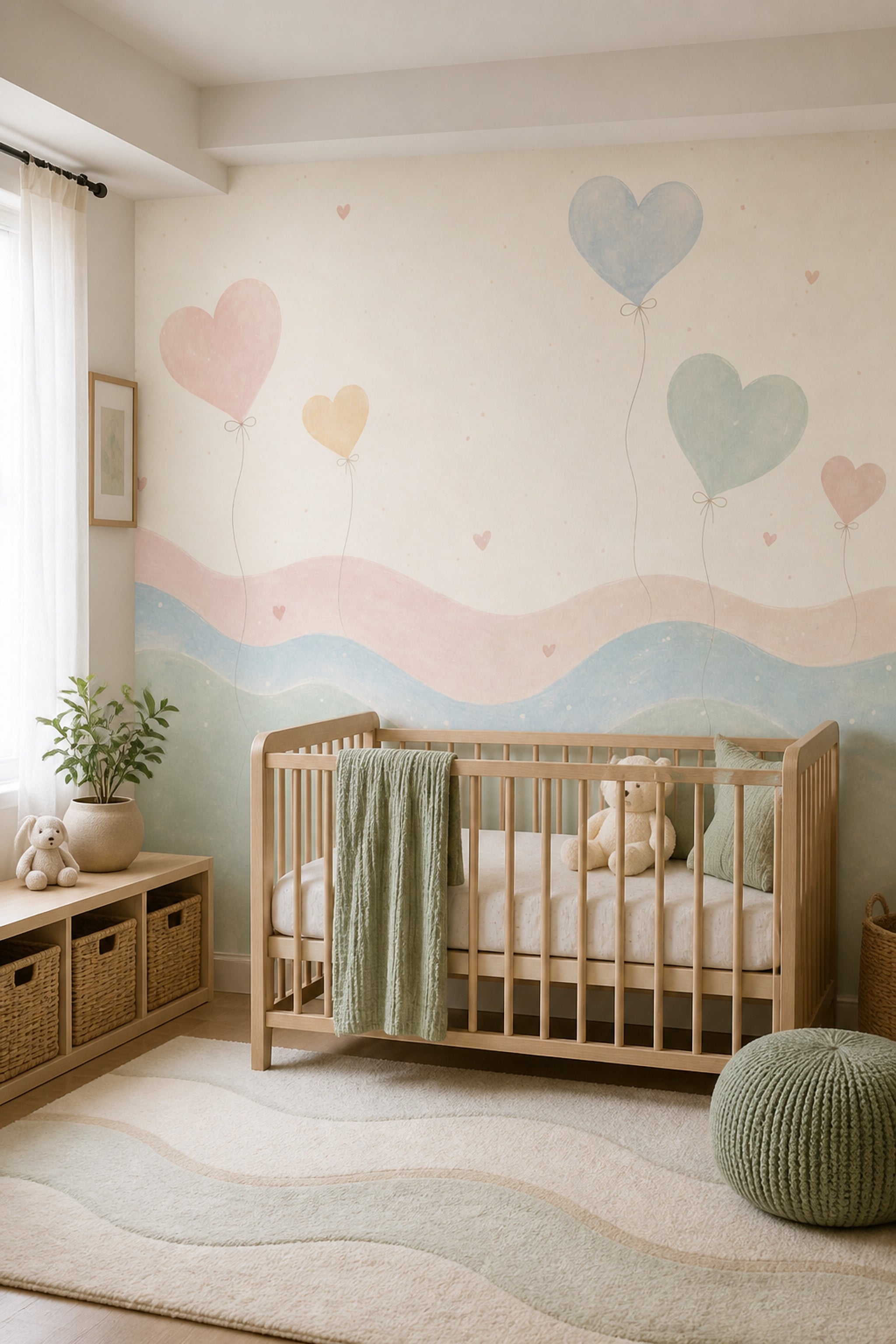 Kalpli Balonlu Poster Duvar Kağıdı Pastel Çocuk Odası