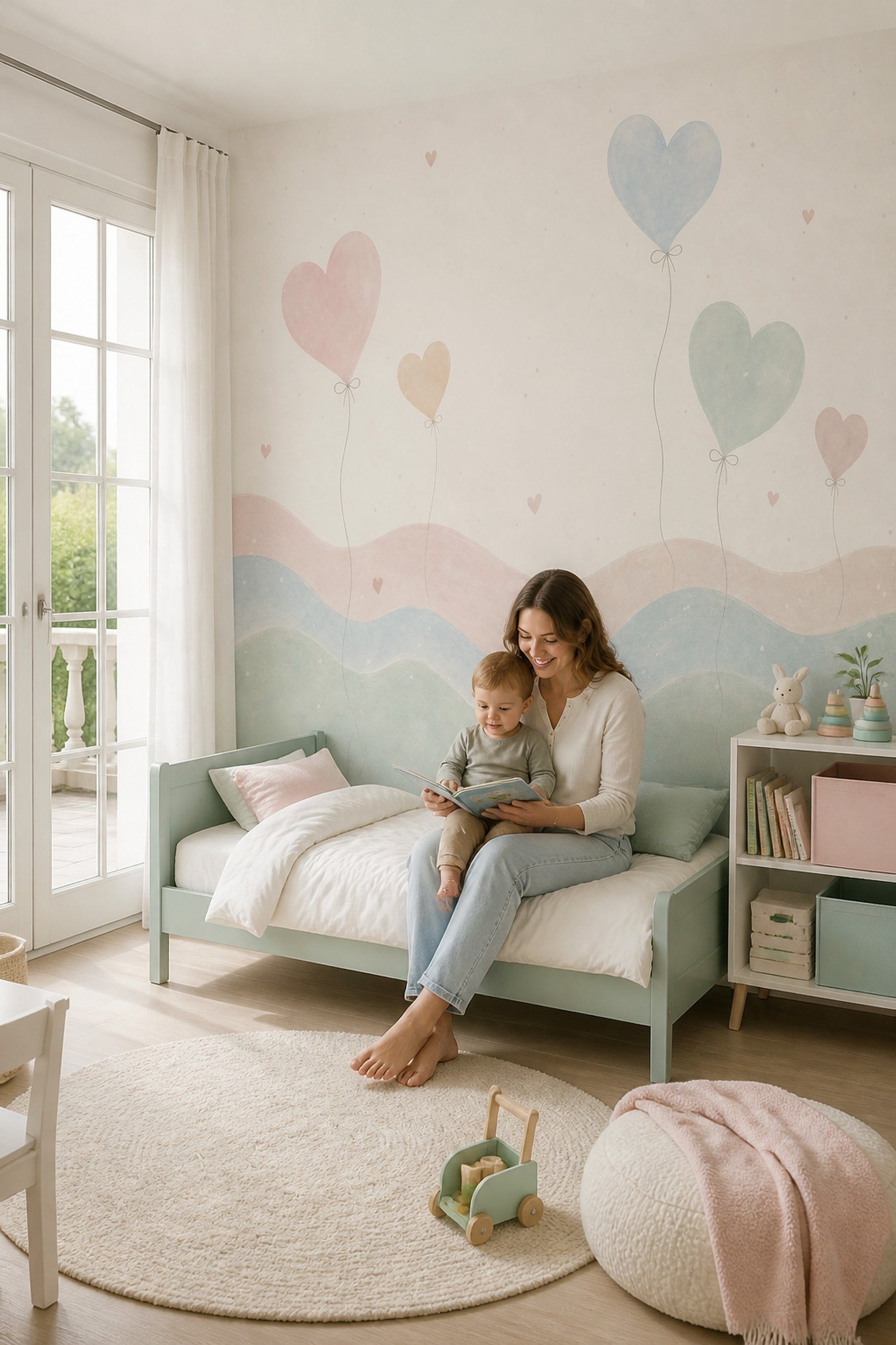 Kalpli Balonlu Poster Duvar Kağıdı Pastel Çocuk Odası