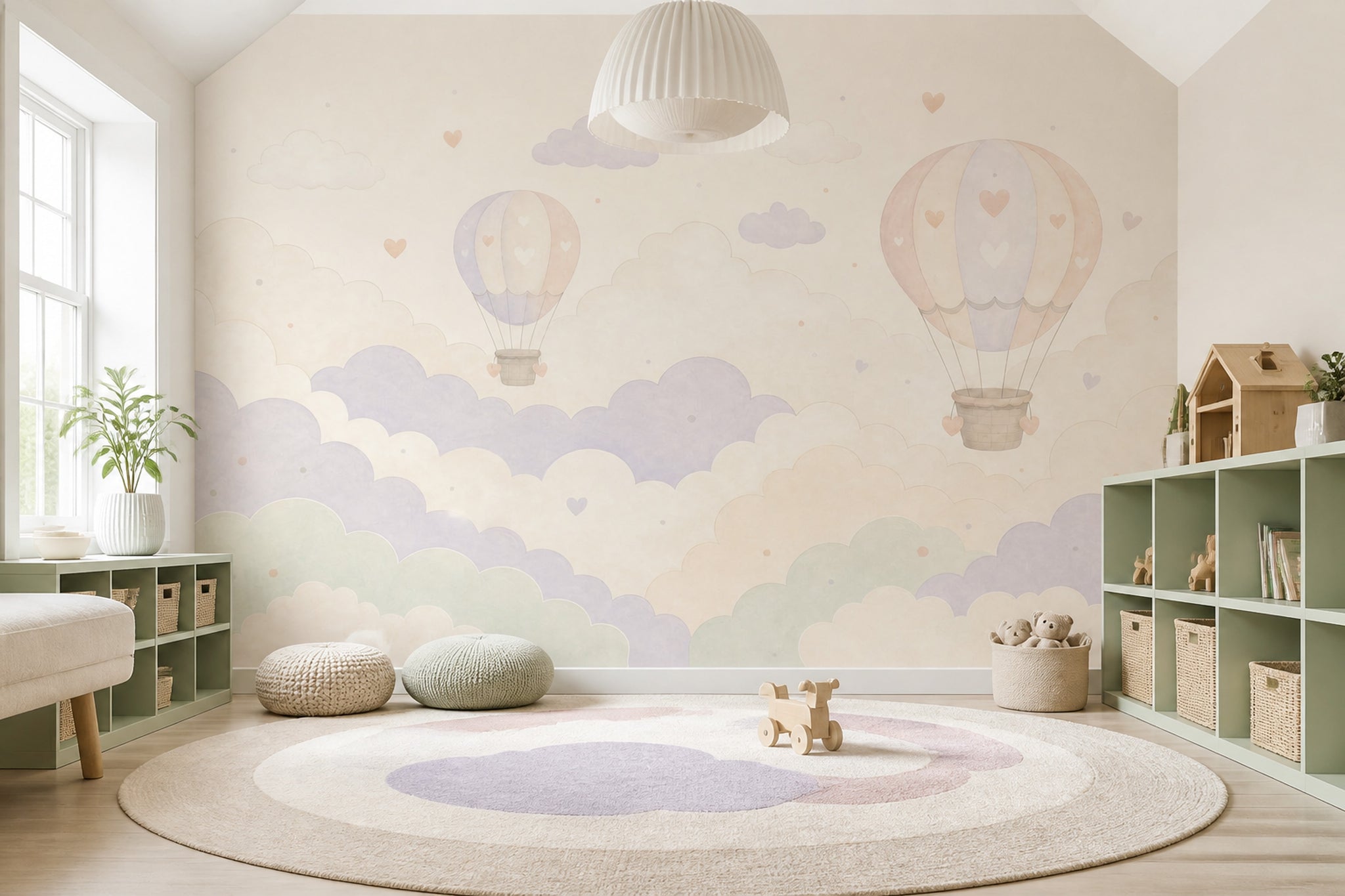 Pastel Balonlu Poster Duvar Kağıdı Bulut Desenli Bebek Odası