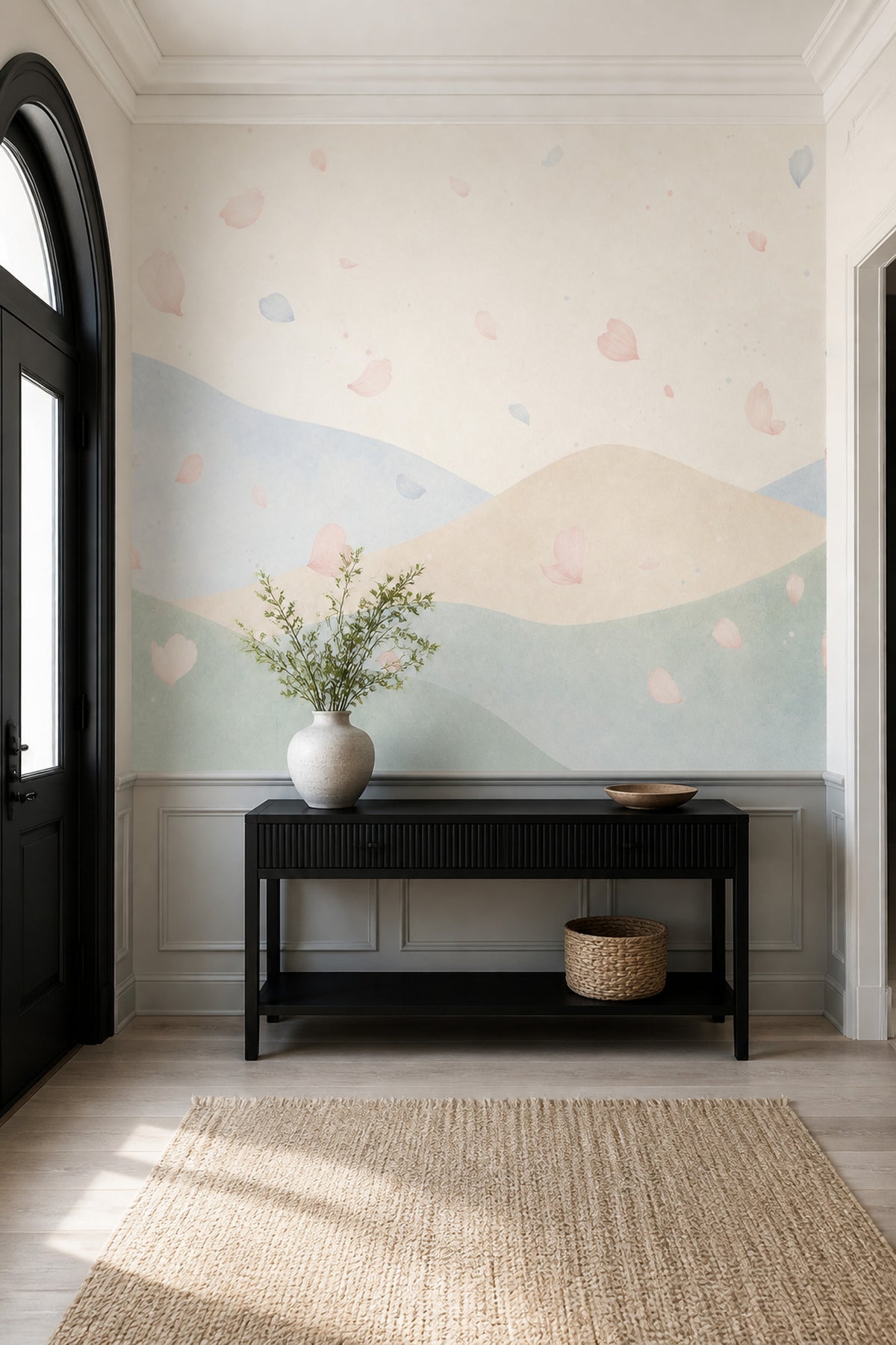 Pastel Dalga Desenli Poster Duvar Kağıdı Yeşil Bej Salon