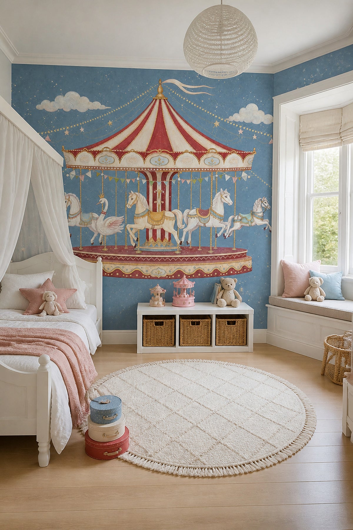 Atlıkarıncalı Poster Duvar Kağıdı Lacivert Çocuk Odası Deseni