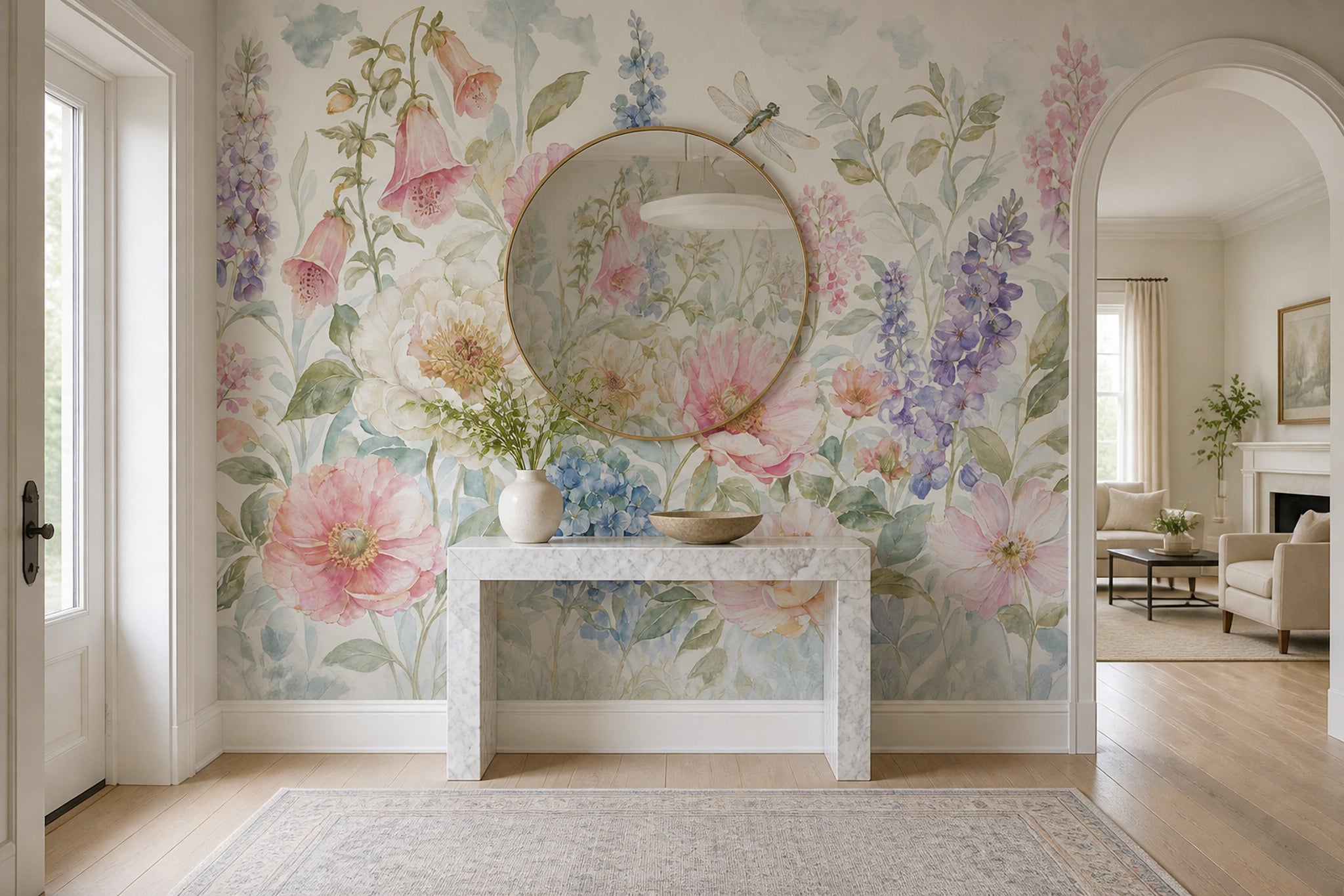 Suluboya Çiçekli Poster Duvar Kağıdı Pastel Renk Salon