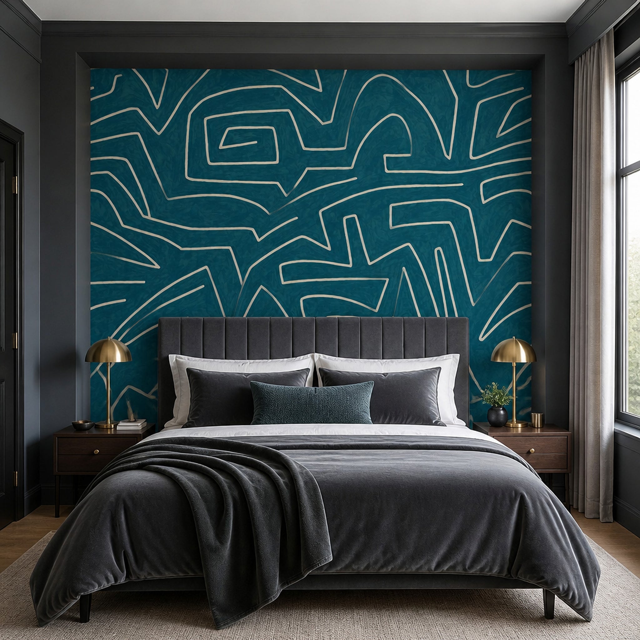 Lacivert Soyut Çizgili Poster Duvar Kağıdı Modern Salon