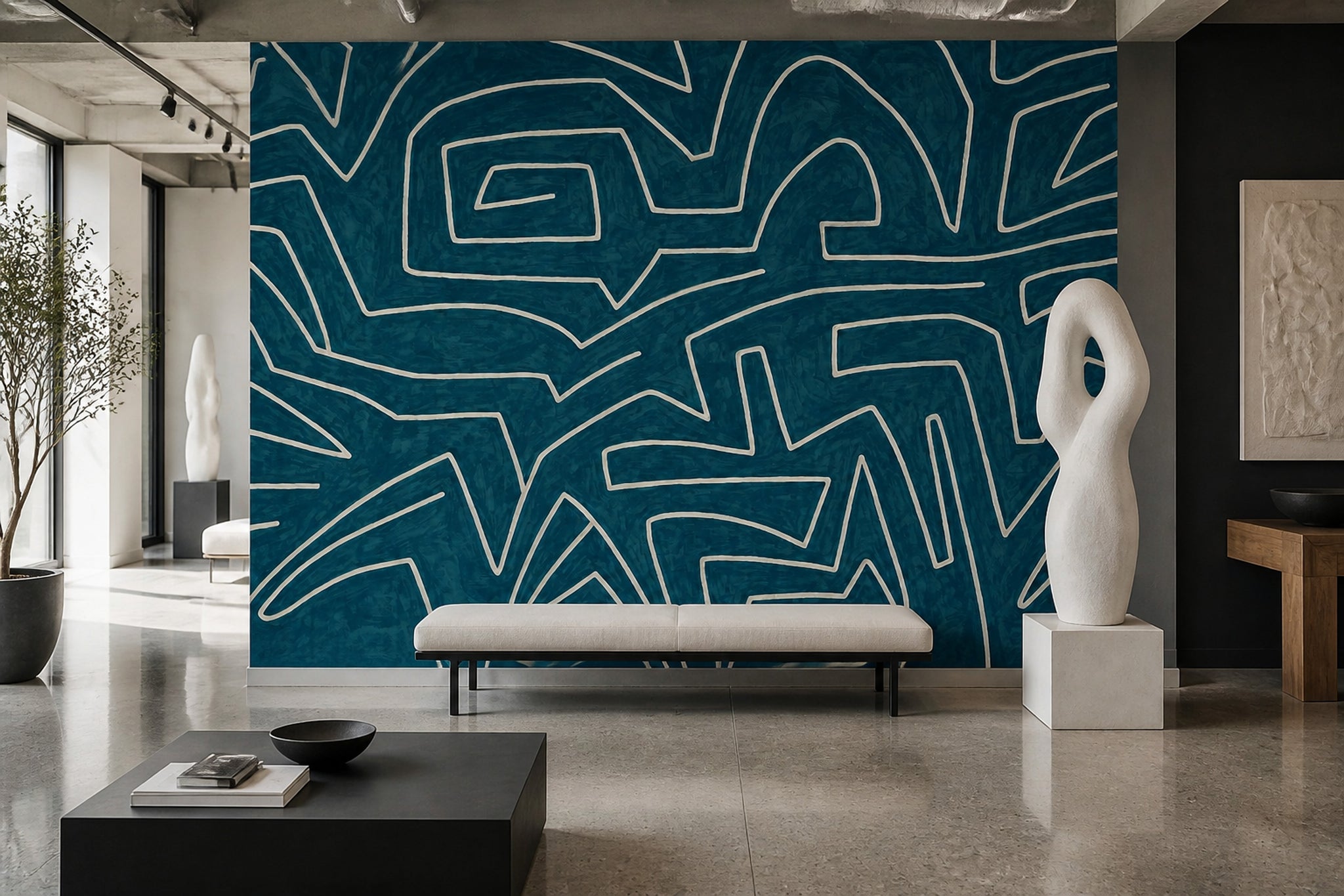 Lacivert Soyut Çizgili Poster Duvar Kağıdı Modern Salon