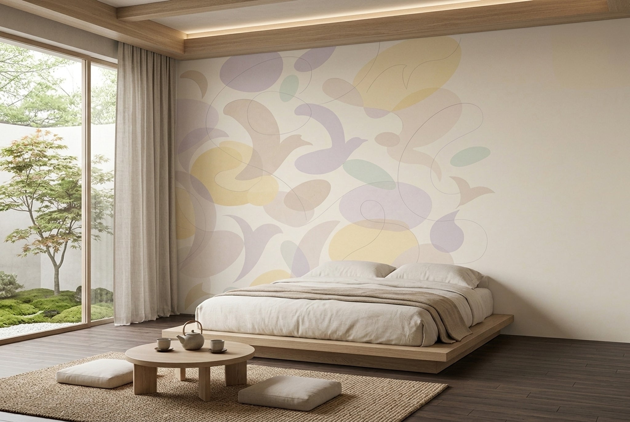 Pastel Soyut Formlu Poster Duvar Kağıdı Açık Ton Salon