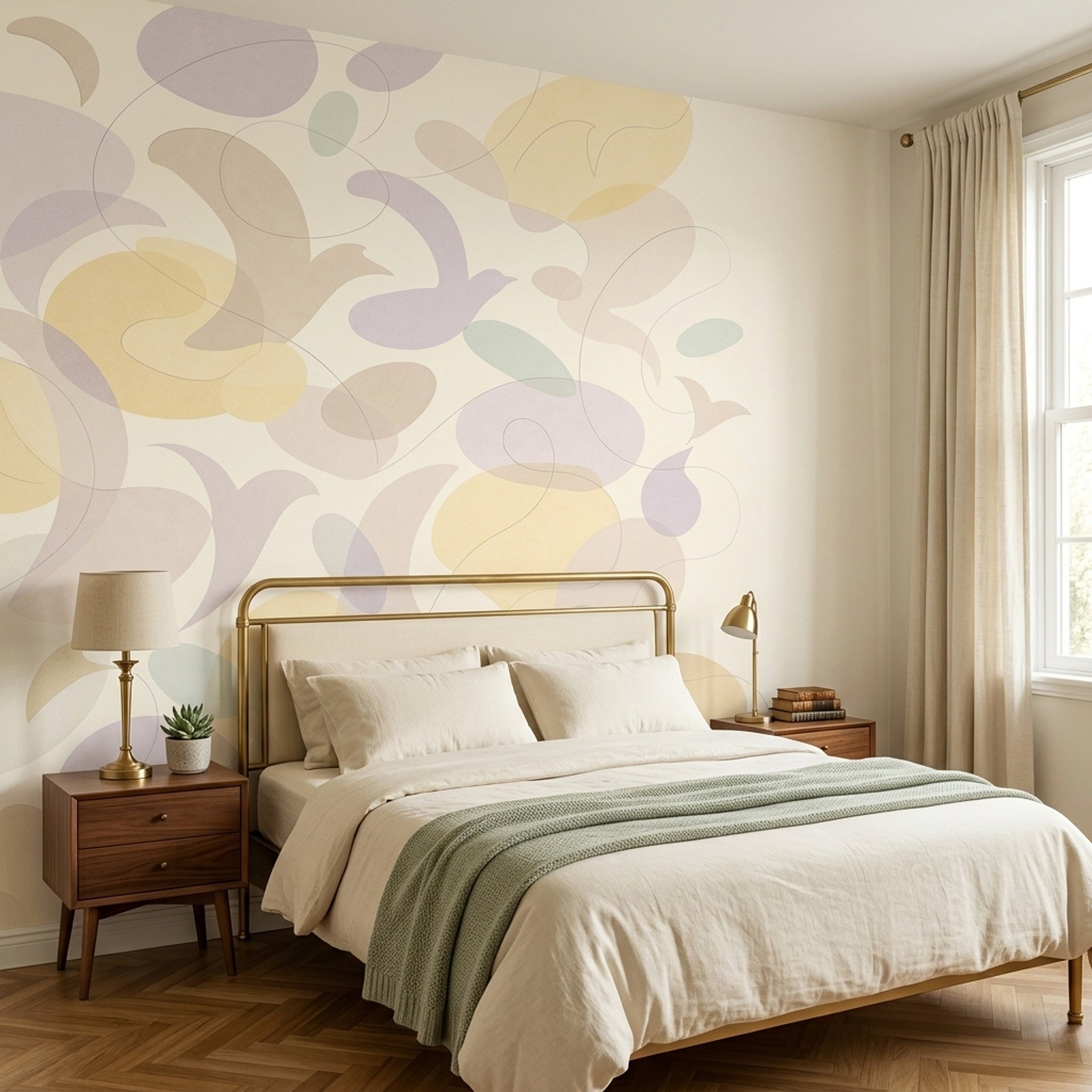 Pastel Soyut Formlu Poster Duvar Kağıdı Açık Ton Salon