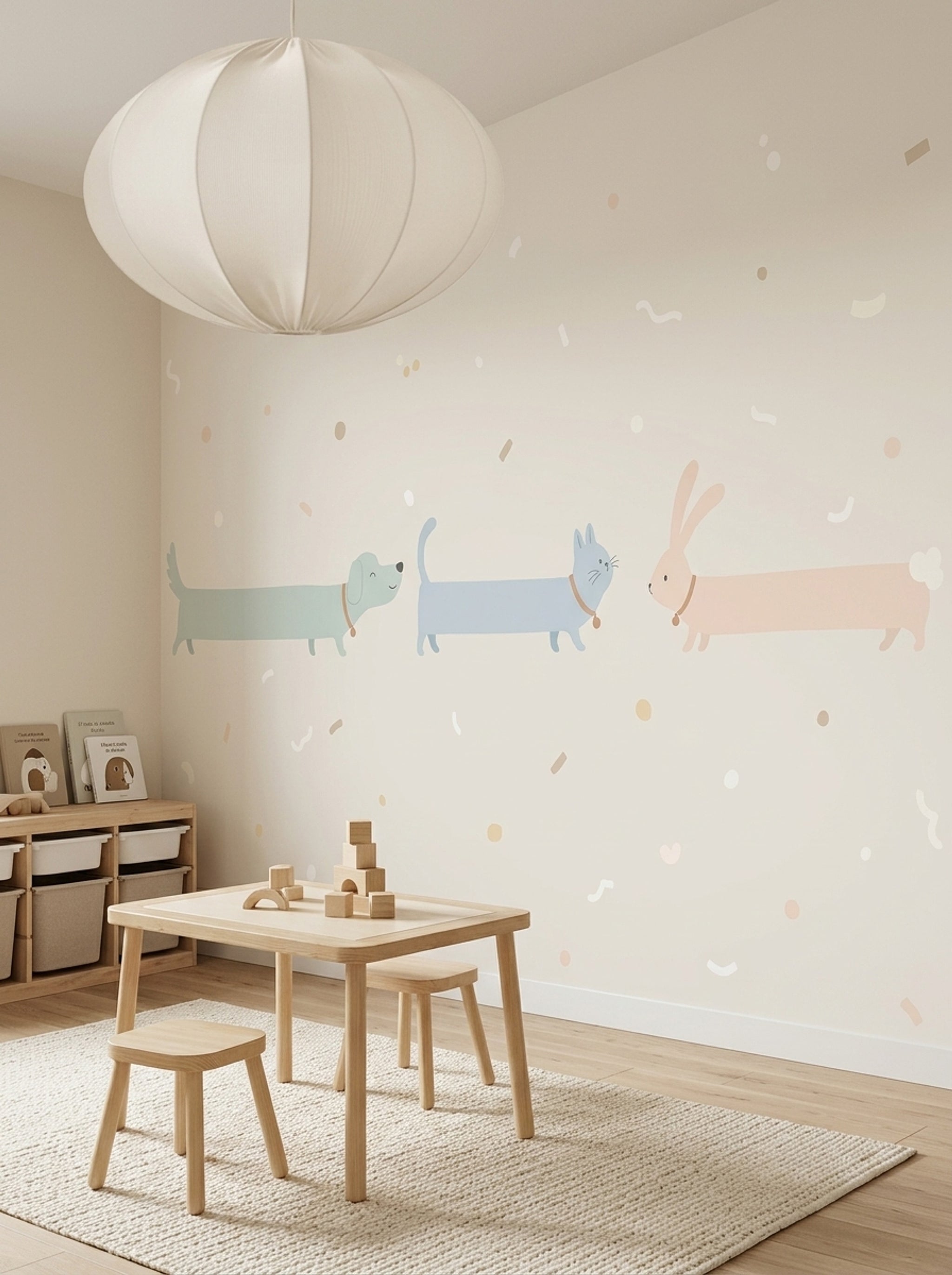 Sevimli Hayvanlı Poster Duvar Kağıdı Pastel Çocuk Odası Desenli
