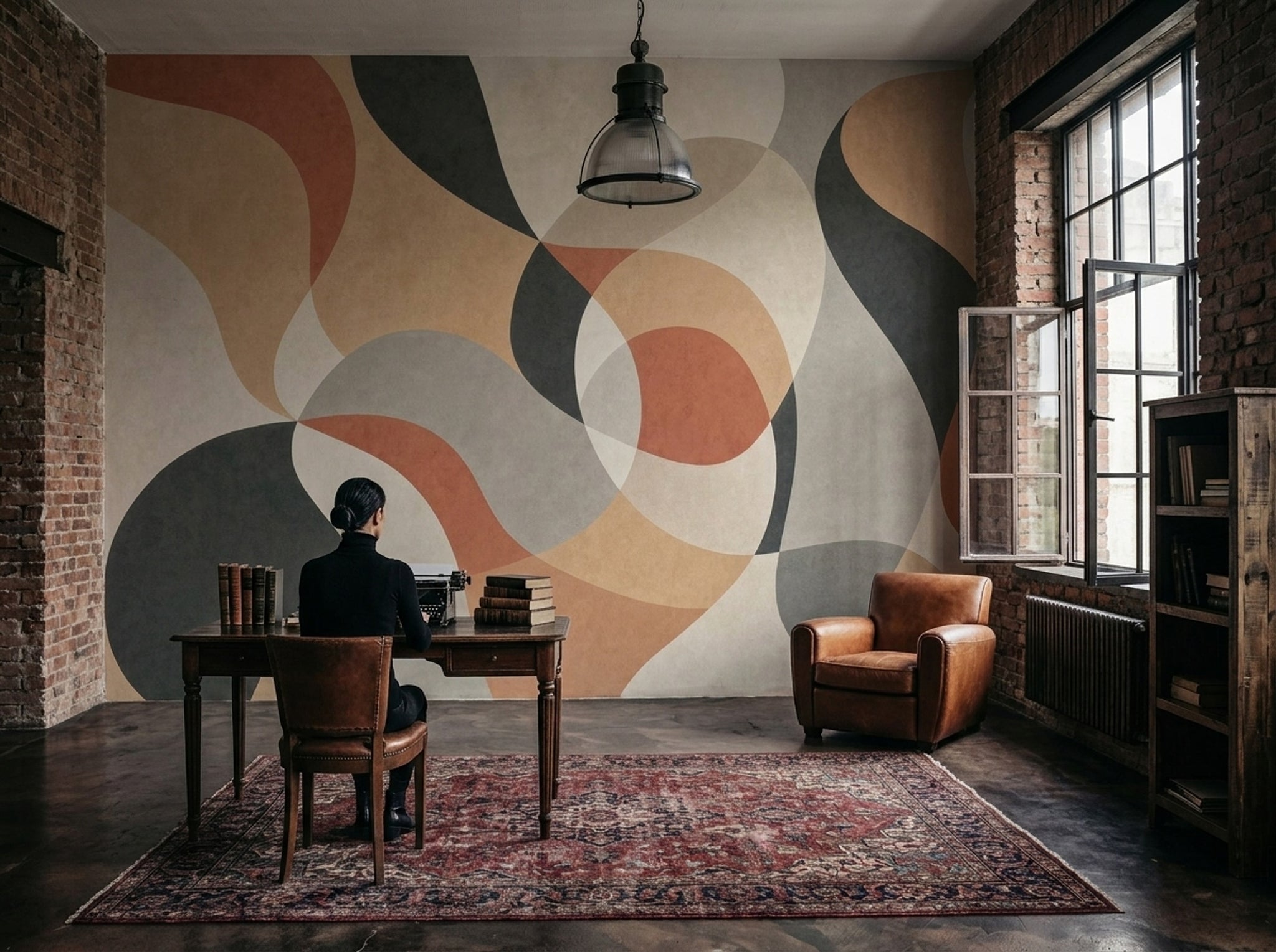 Soyut Geometrik Poster Duvar Kağıdı Bej Terracotta Salon