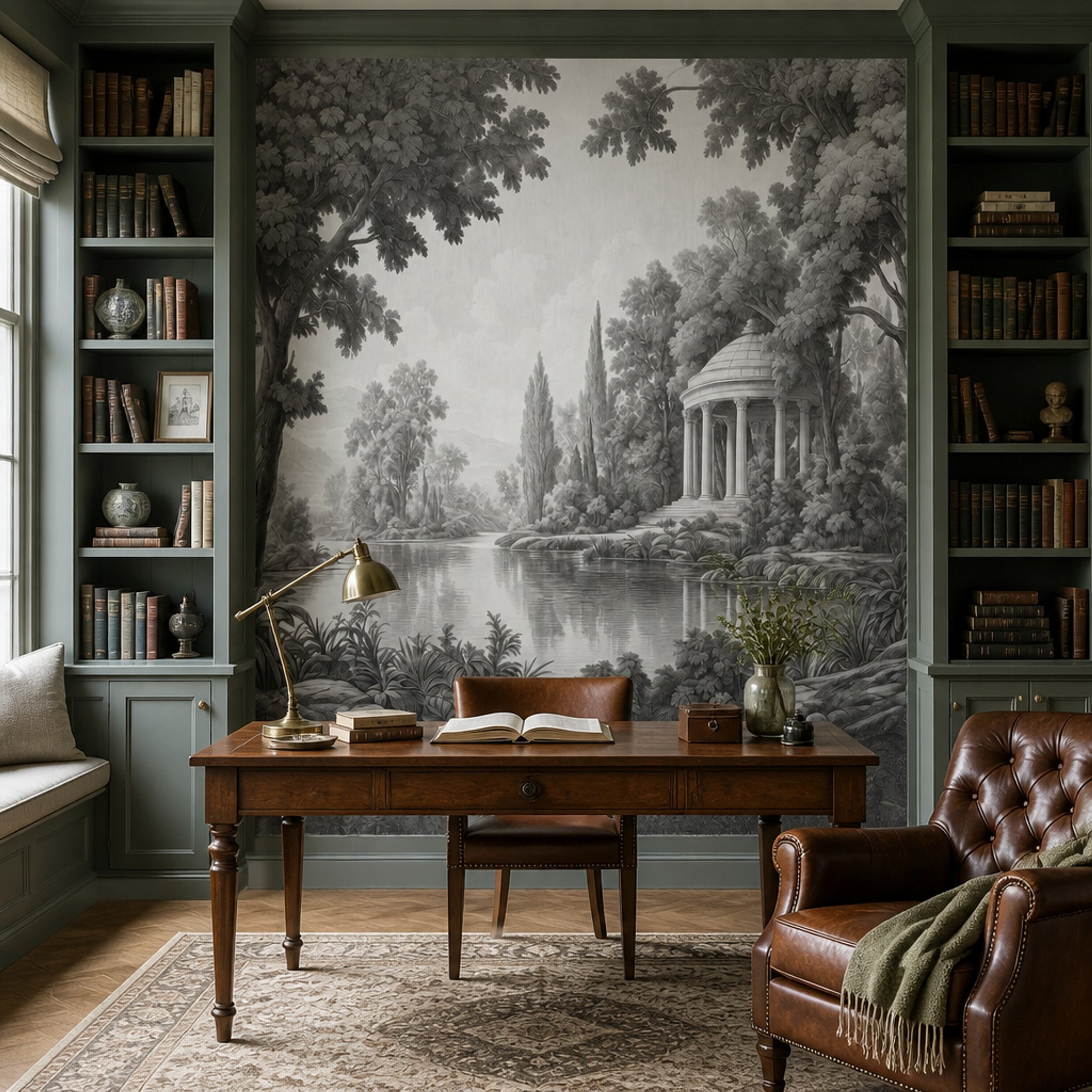 Klasik Manzaralı Poster Duvar Kağıdı Gri Tonlu Salon