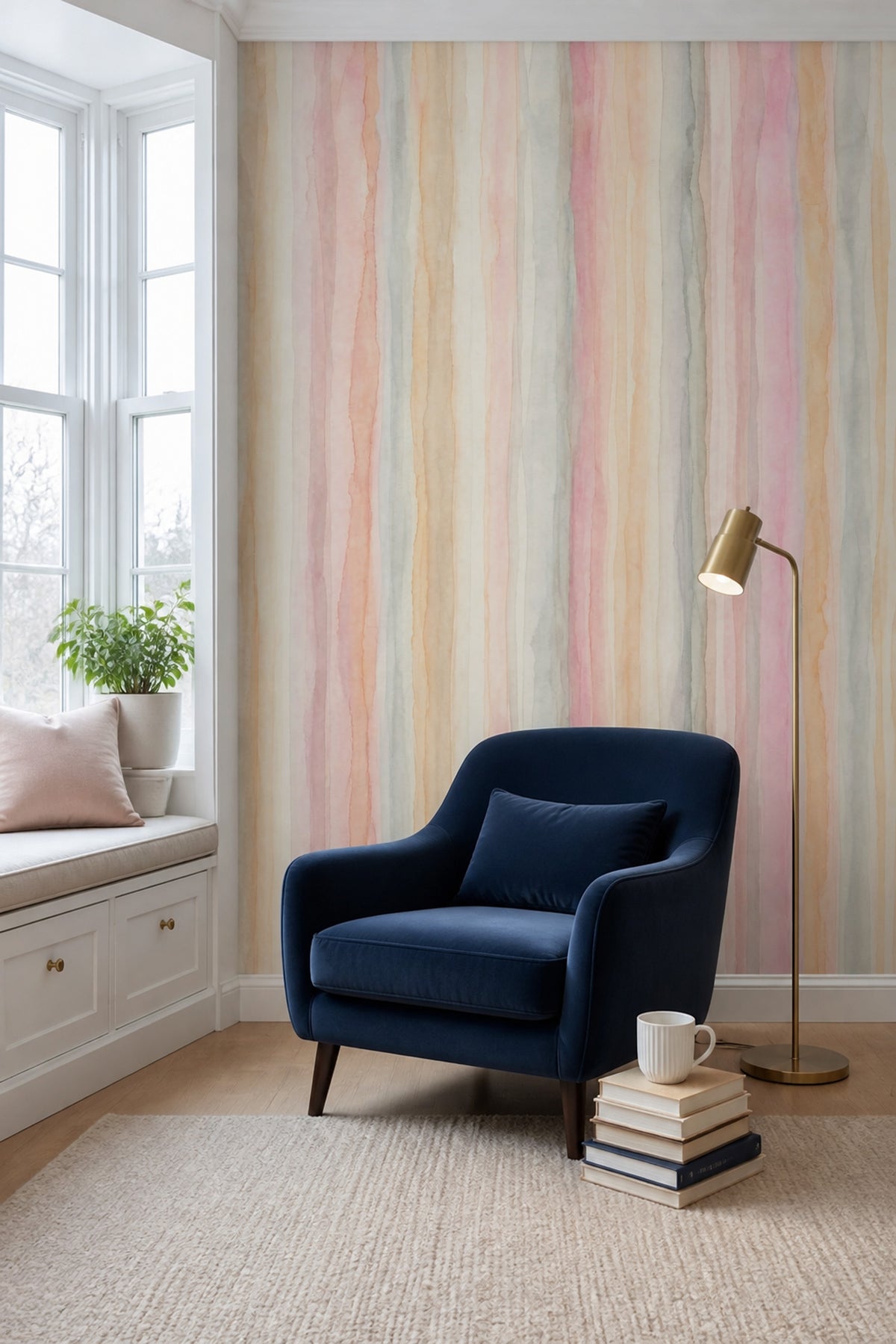 Pastel Suluboya Çizgili Poster Duvar Kağıdı Renk Geçişli Salon