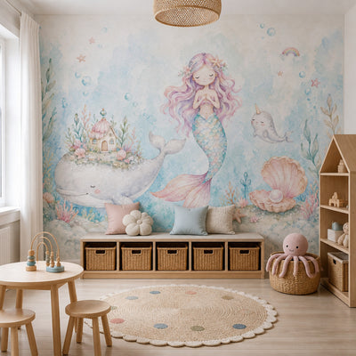 Deniz Kızı Poster Duvar Kağıdı Pastel Mavi Çocuk Odası