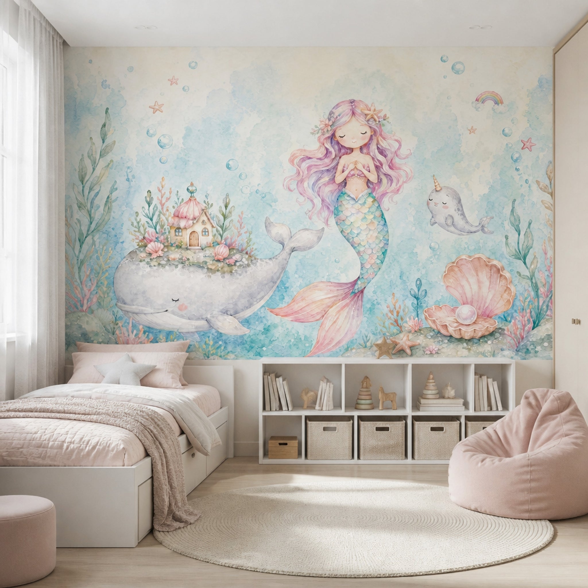 Deniz Kızı Poster Duvar Kağıdı Pastel Mavi Çocuk Odası