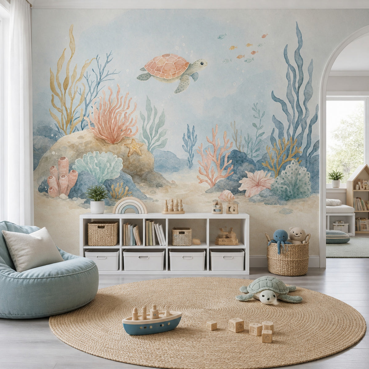 Deniz Kaplumbağalı Poster Duvar Kağıdı Pastel Çocuk Odası