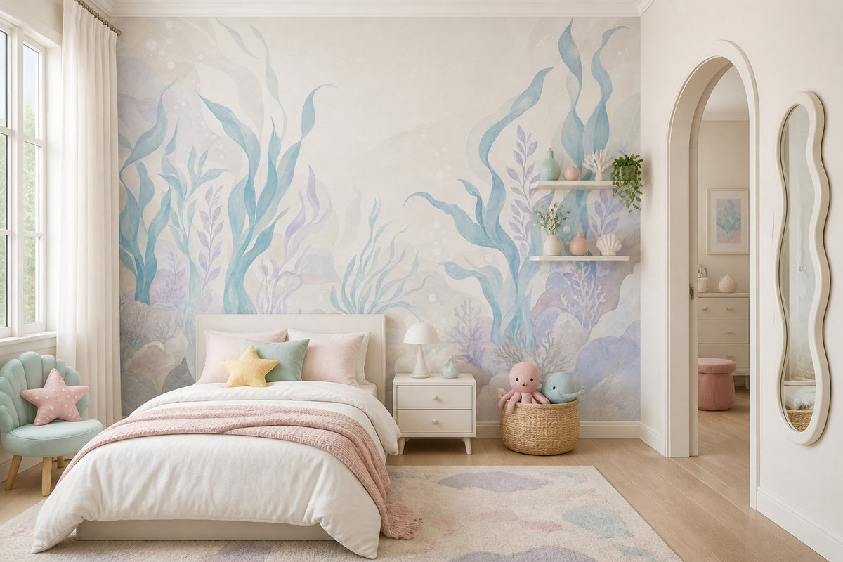 Sualtı Deniz Yosunlu Poster Duvar Kağıdı Pastel Mavi
