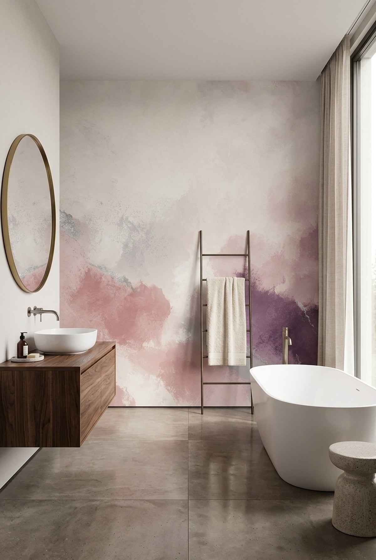Soyut Bulut Desenli Poster Duvar Kağıdı Pembe Mor Salon