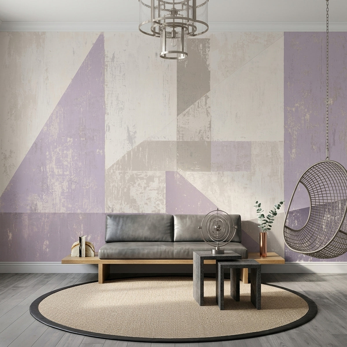 Soyut Geometrik Poster Duvar Kağıdı Lila Gri Salon Duvarı