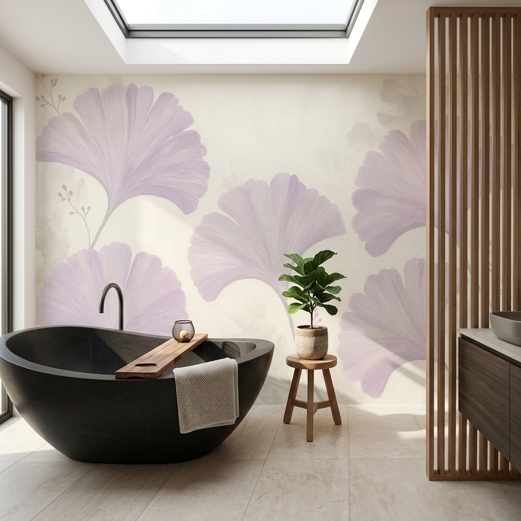 Gingko Yapraklı Poster Duvar Kağıdı Lila Tonlu Salon