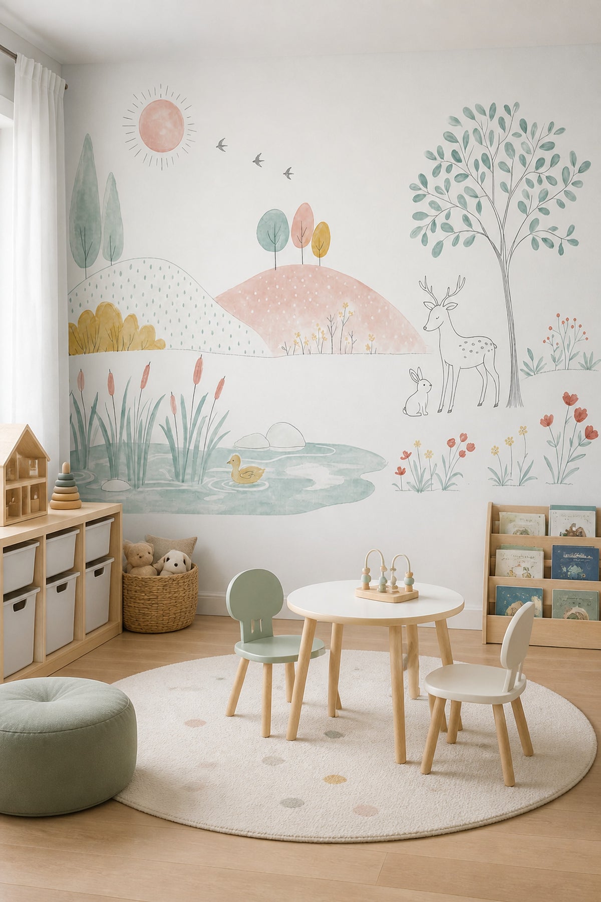 Pastel Orman Hayvanlı Poster Duvar Kağıdı Çocuk Odası