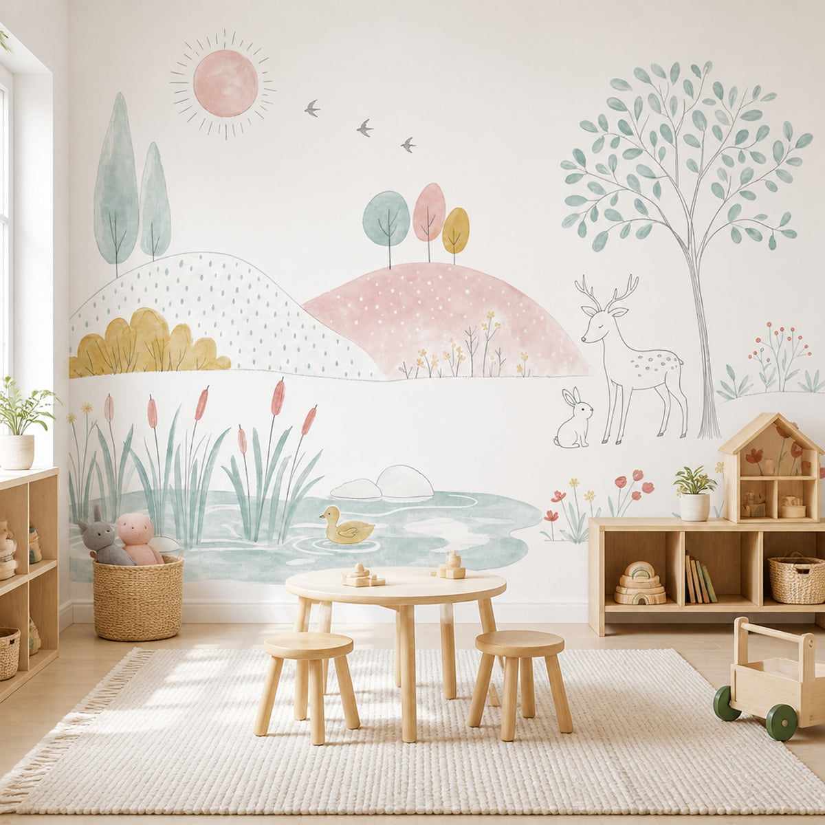 Pastel Orman Hayvanlı Poster Duvar Kağıdı Çocuk Odası