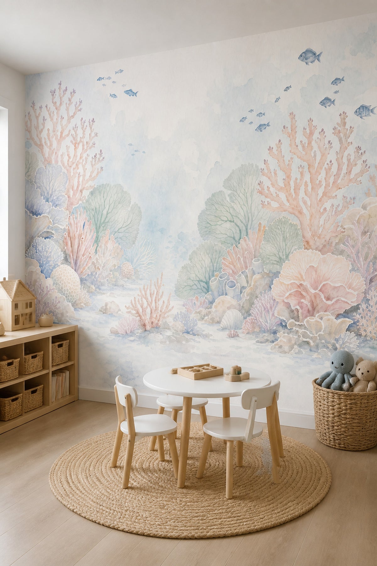 Deniz Altı Mercanlı Poster Duvar Kağıdı Pastel Mavi Bebek Odası