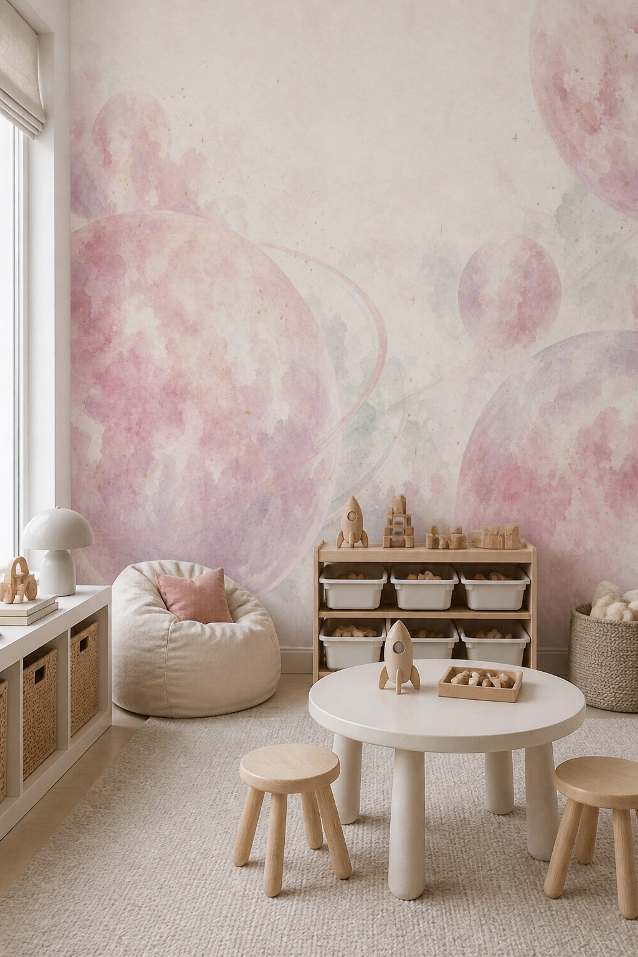 Pastel Gezegenli Poster Duvar Kağıdı Pembe Çocuk Odası