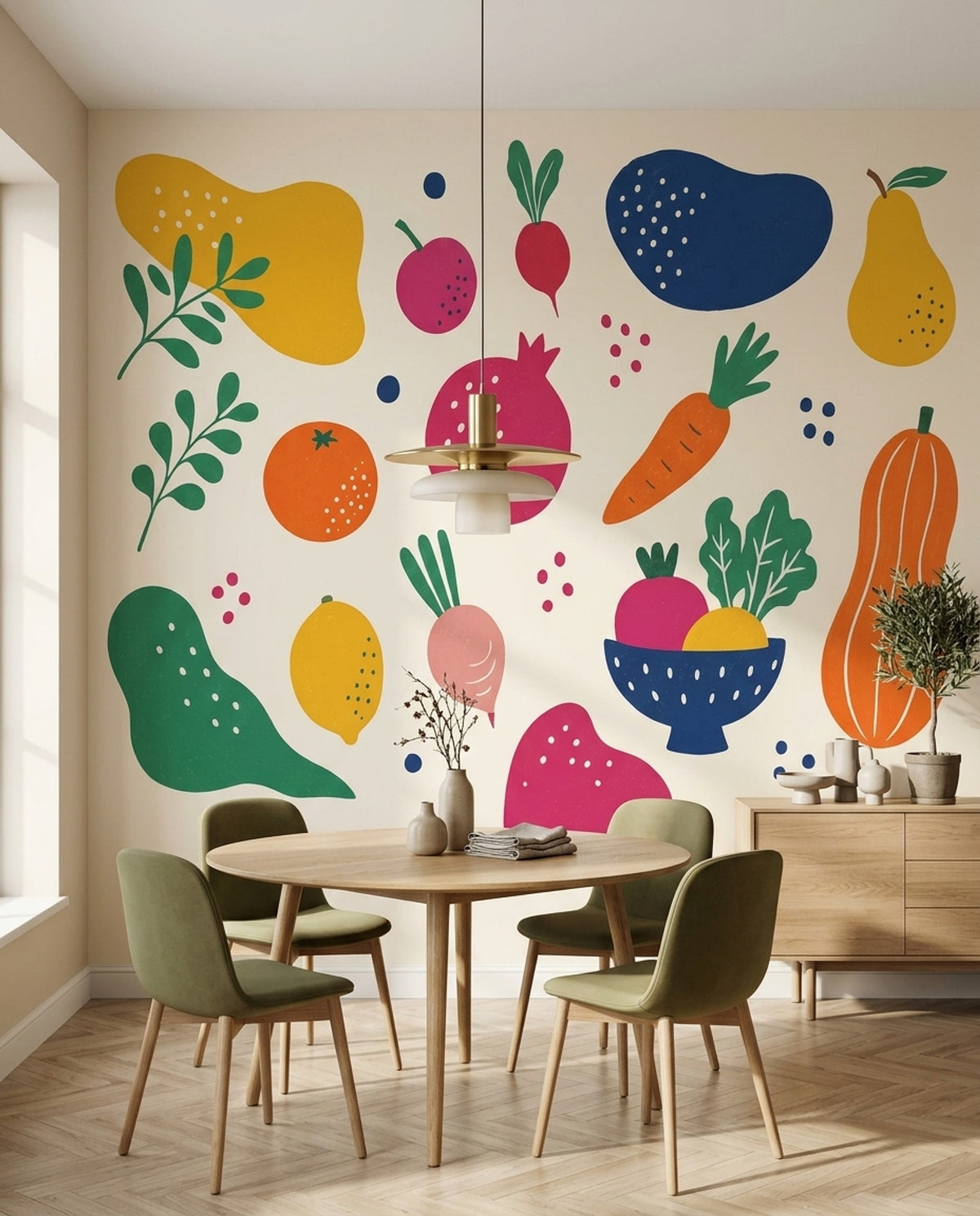 Renkli Meyve Sebze İllüstrasyonlu Poster Duvar Kağıdı Kreş Odası