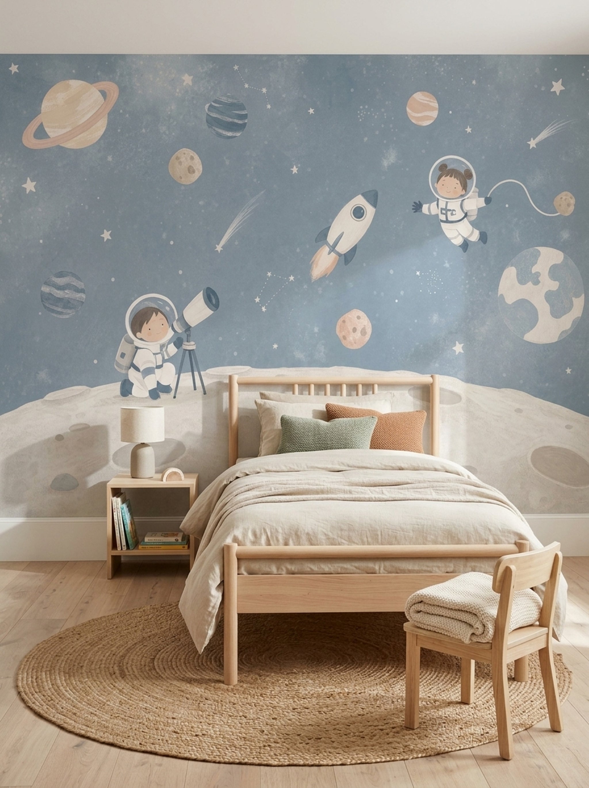 Astronot ve Gezegenli Poster Duvar Kağıdı Mavi Çocuk Odası
