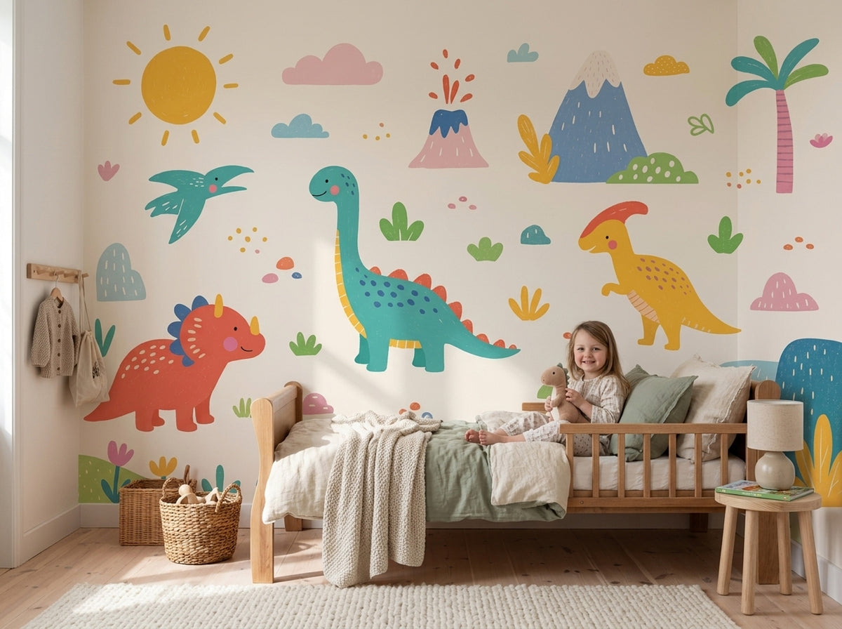 Sevimli Dinozorlar Poster Duvar Kağıdı Pastel Bebek Odası