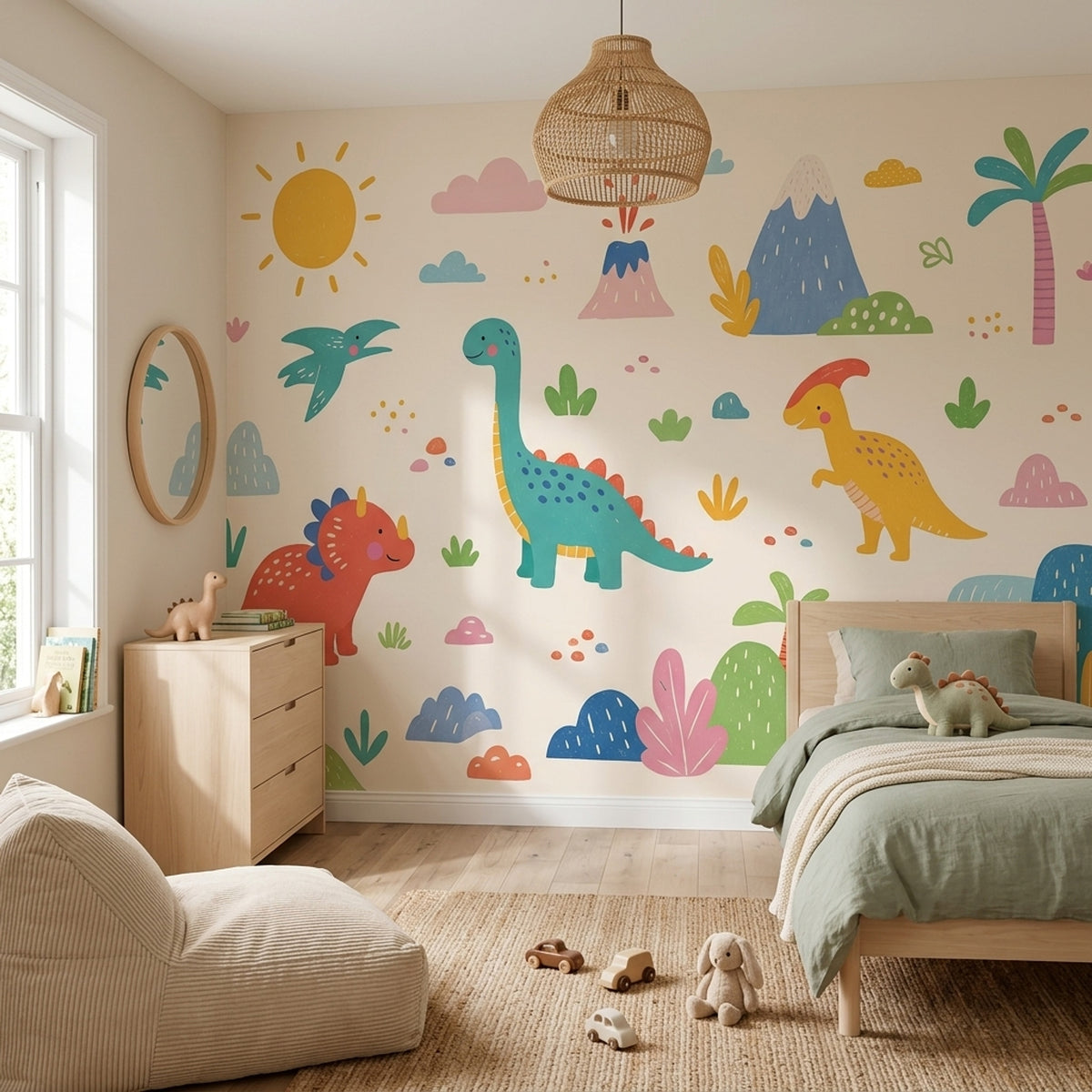 Sevimli Dinozorlar Poster Duvar Kağıdı Pastel Bebek Odası