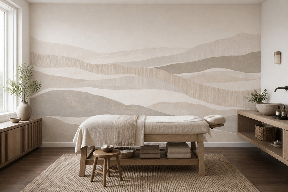 Bej Dalgalı Soyut Poster Duvar Kağıdı Minimal Salon Duvarı