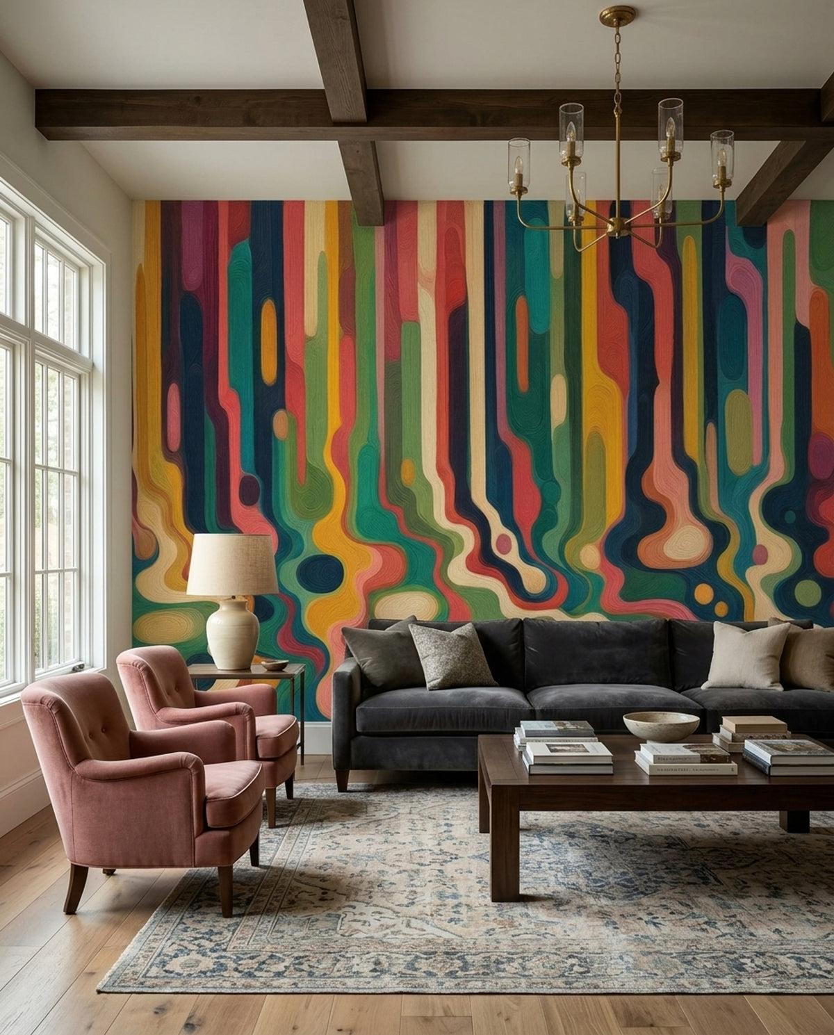 Renkli Soyut Dalgalı Poster Duvar Kağıdı Modern Salon
